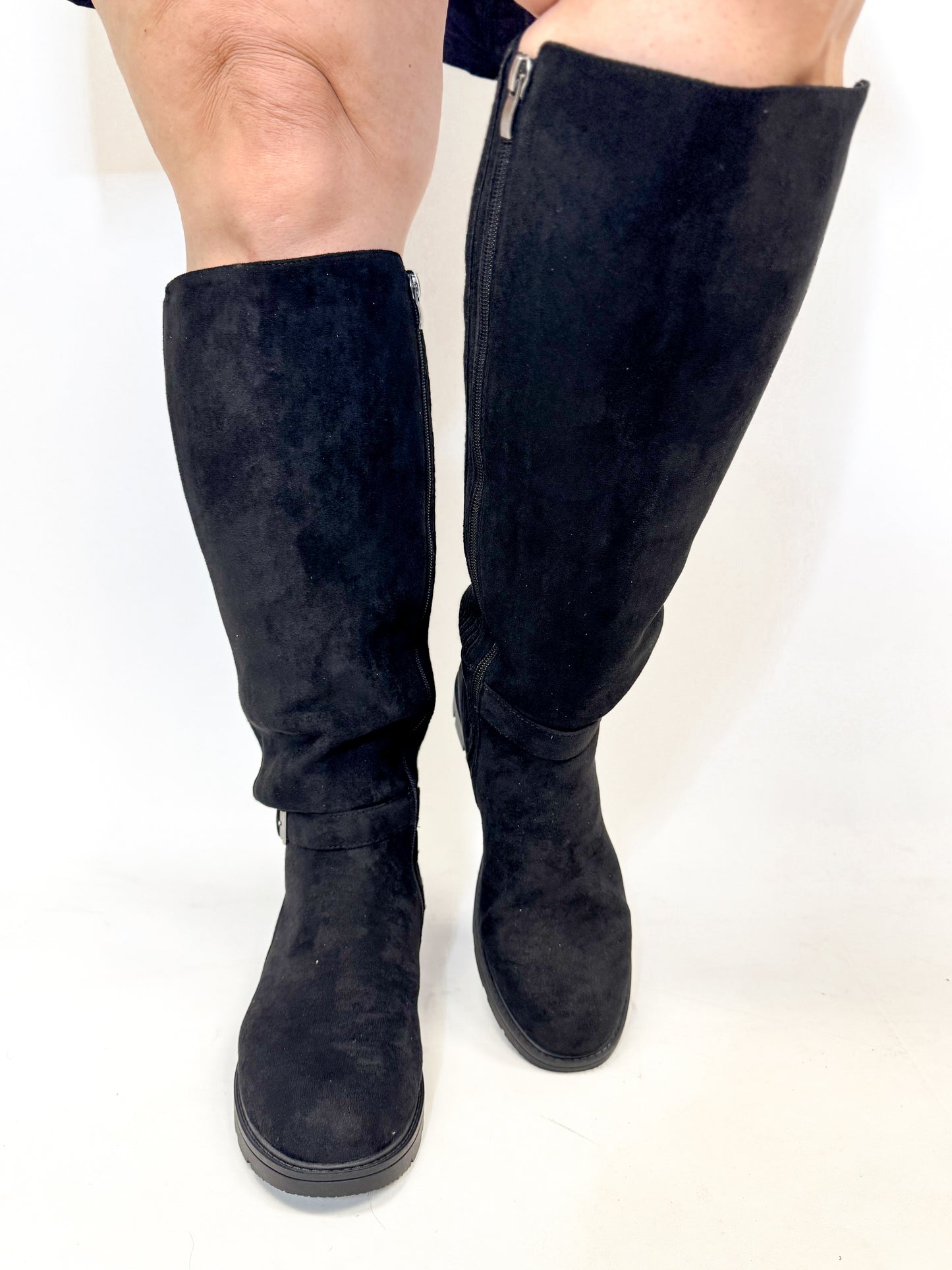 Corky's Black Faux Suede Hay There Boots Wide Calf Friendly