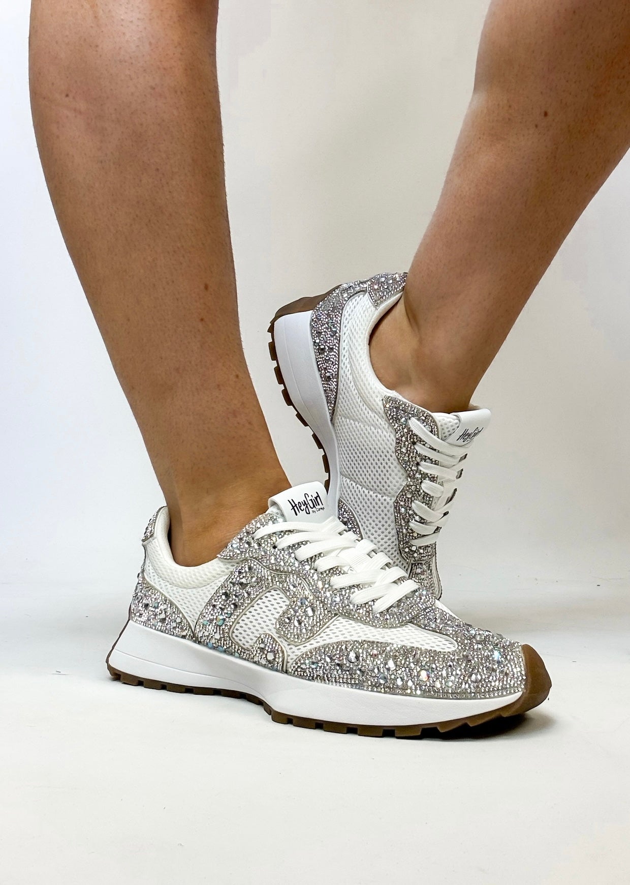 Corky's White with Clear Rhinestones No Prob Sneakers