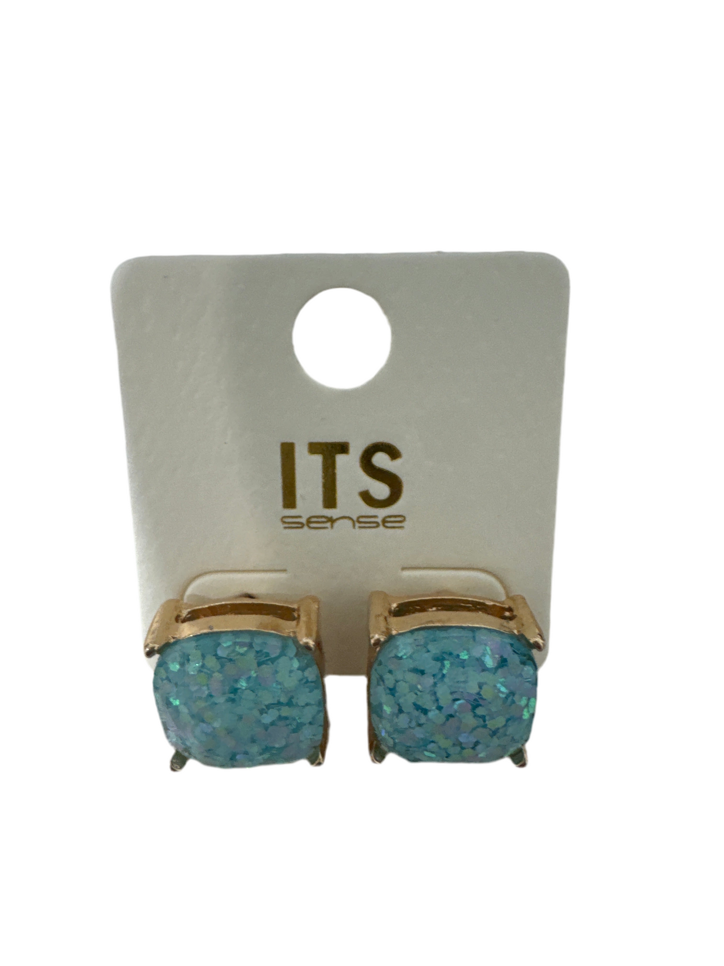 Glitter Stud Earrings in Light Blue