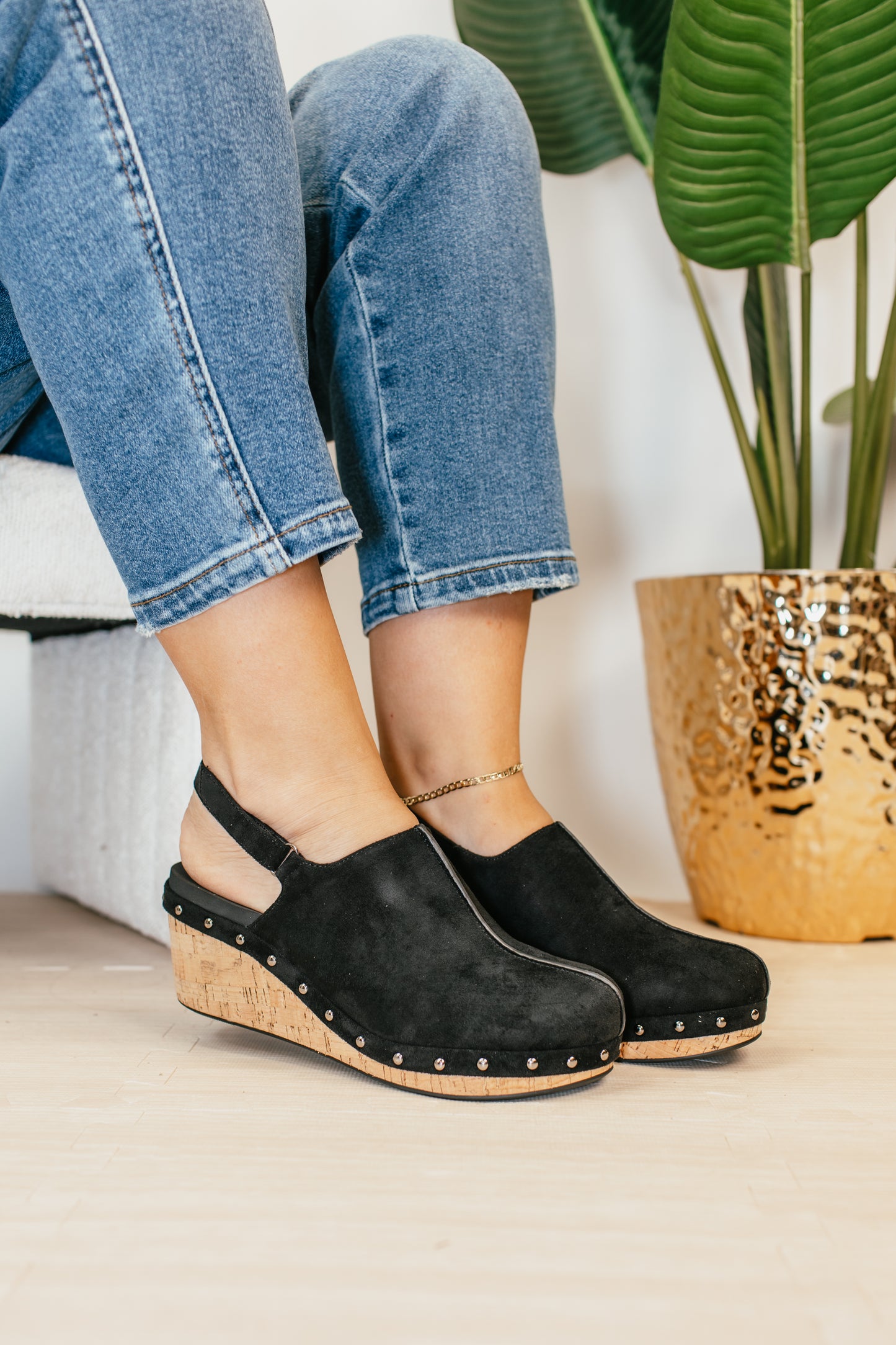 Corky's Black Faux Suede Make Em Blush Wedges
