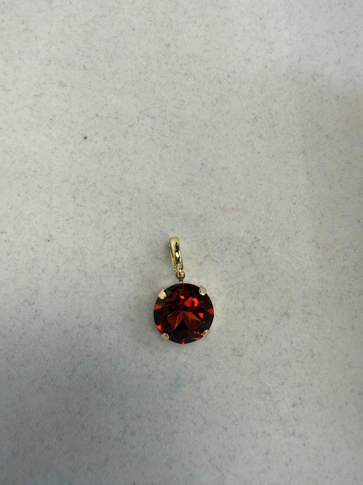 12mm round cinnamon spice faceted gemstone pendant charm in gold four-prong setting by AF Designs