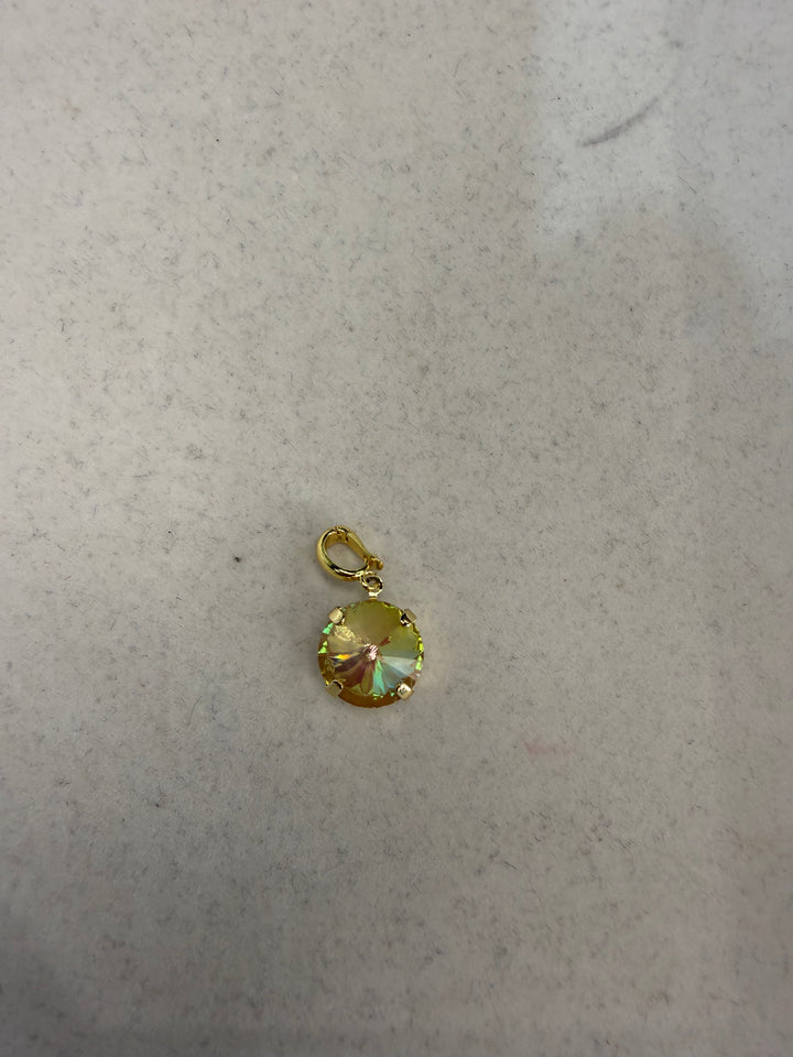 10mm round champagne aurora borealis crystal charm with gold prong setting and lobster clasp bail