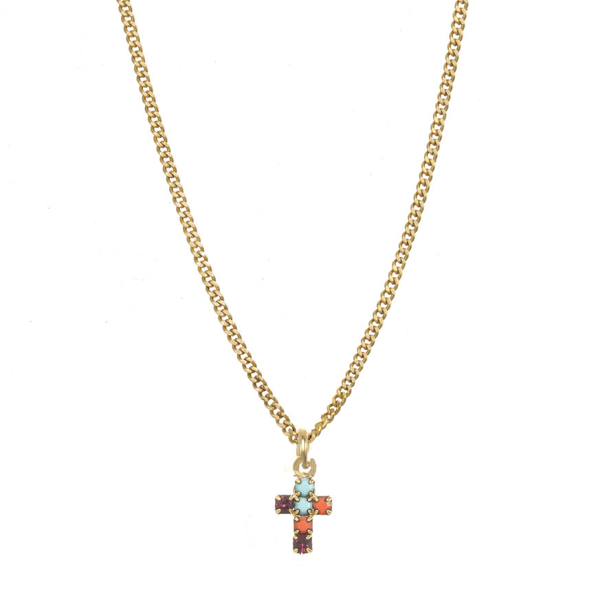 Tova Single Mini Cross Necklace in Multi - FINAL SALE