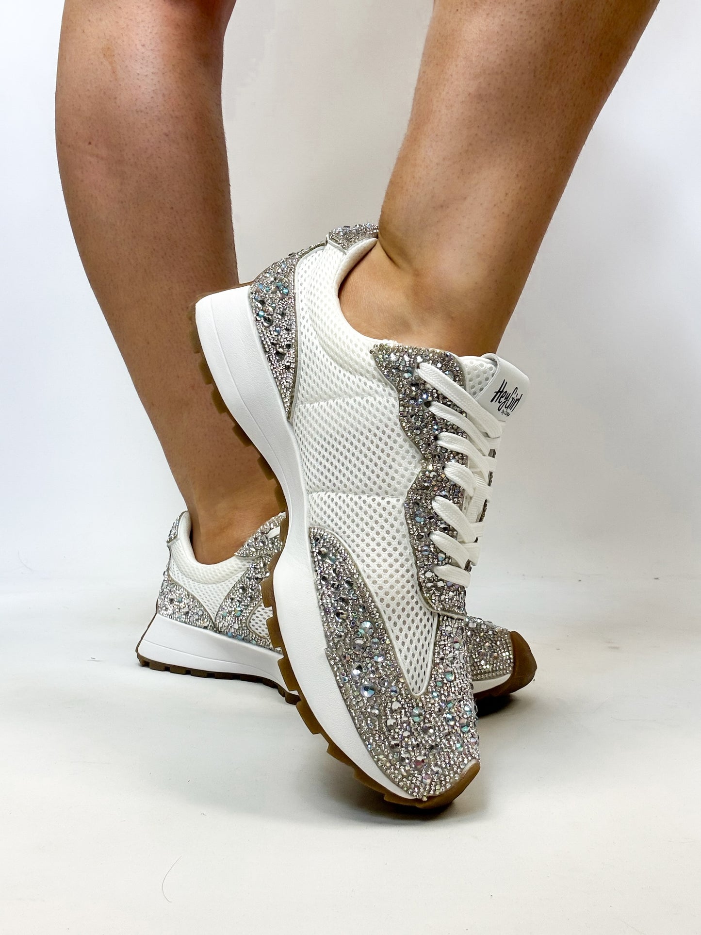 Corky's White with Clear Rhinestones No Prob Sneakers