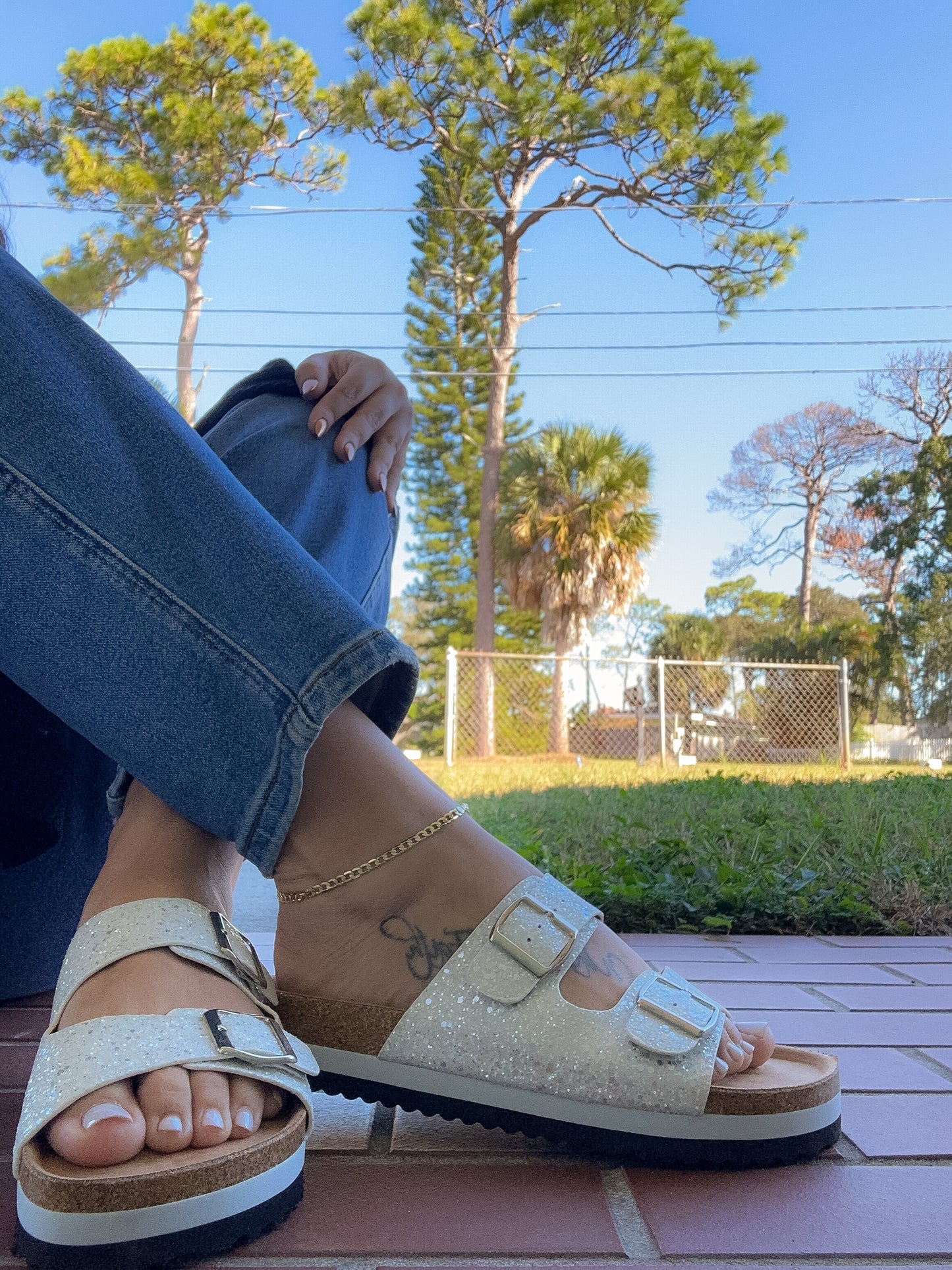 Corky's White Glitter Beach Babe Sandals