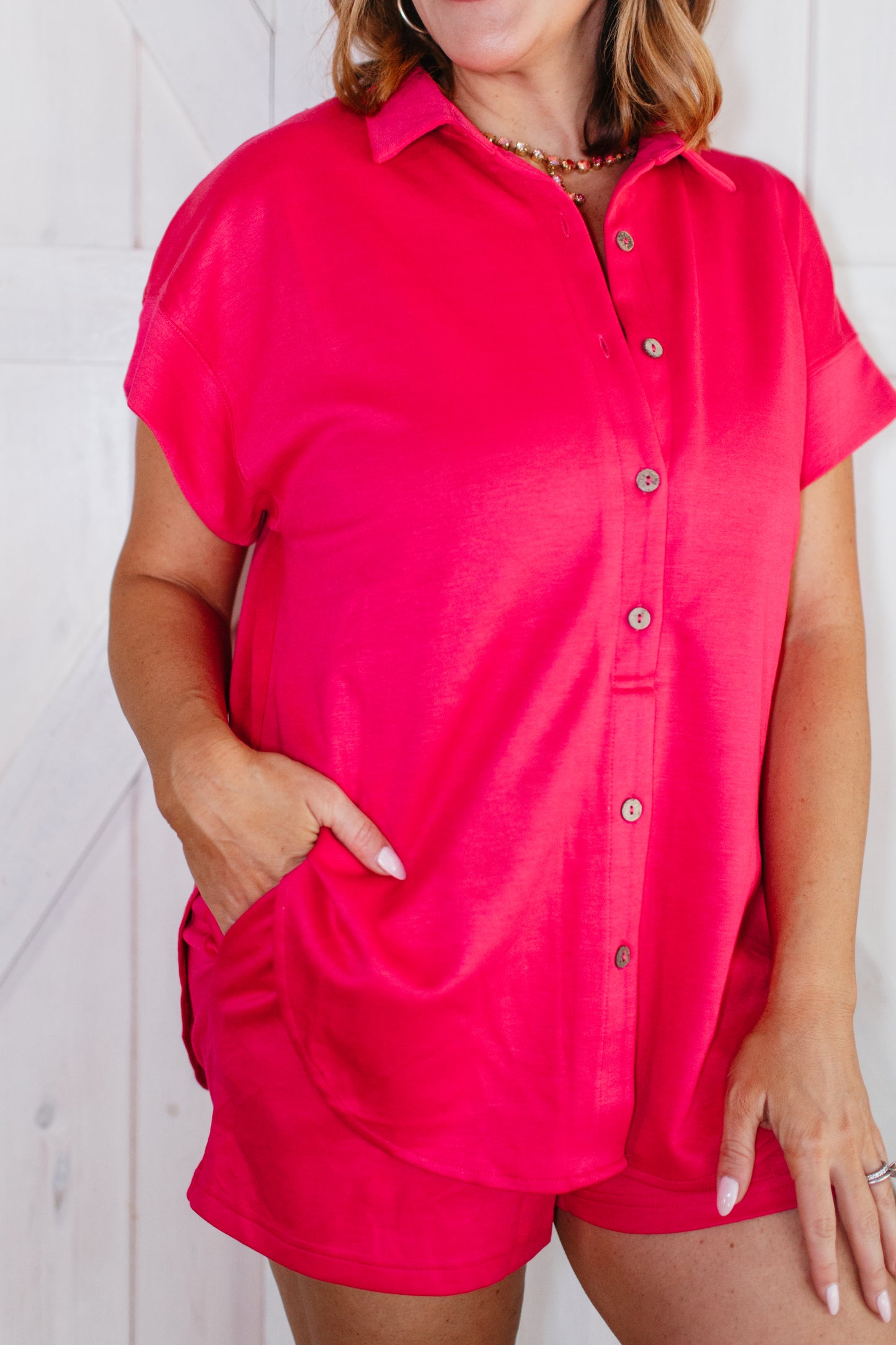 In The Morning Romper in Fuchsia