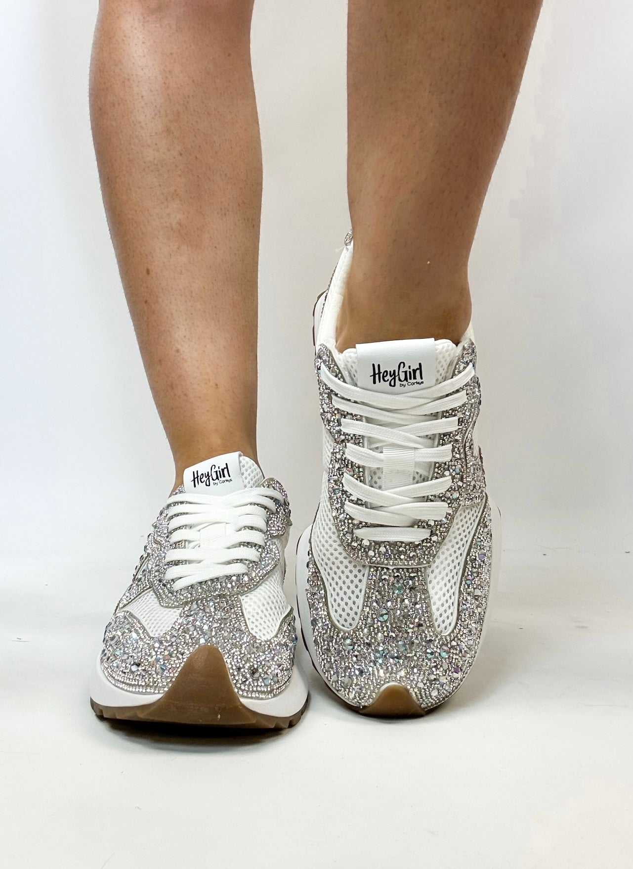 Corky's White with Clear Rhinestones No Prob Sneakers