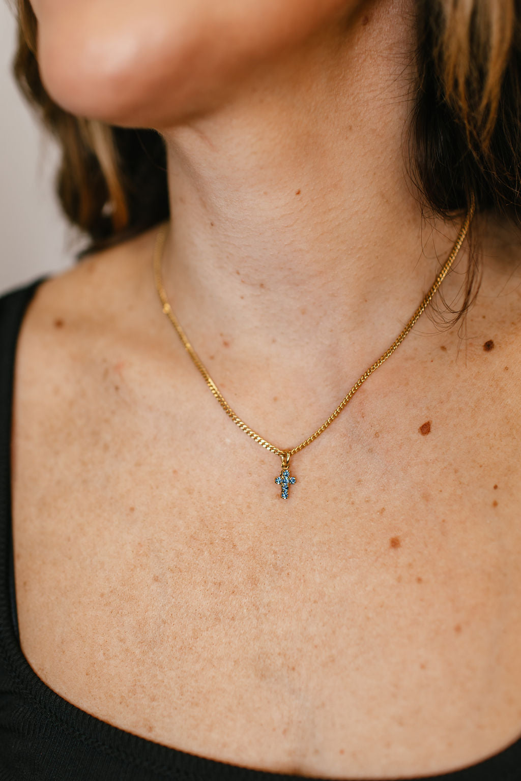 Tova Single Mini Cross Necklace in Light Sapphire - FINAL SALE