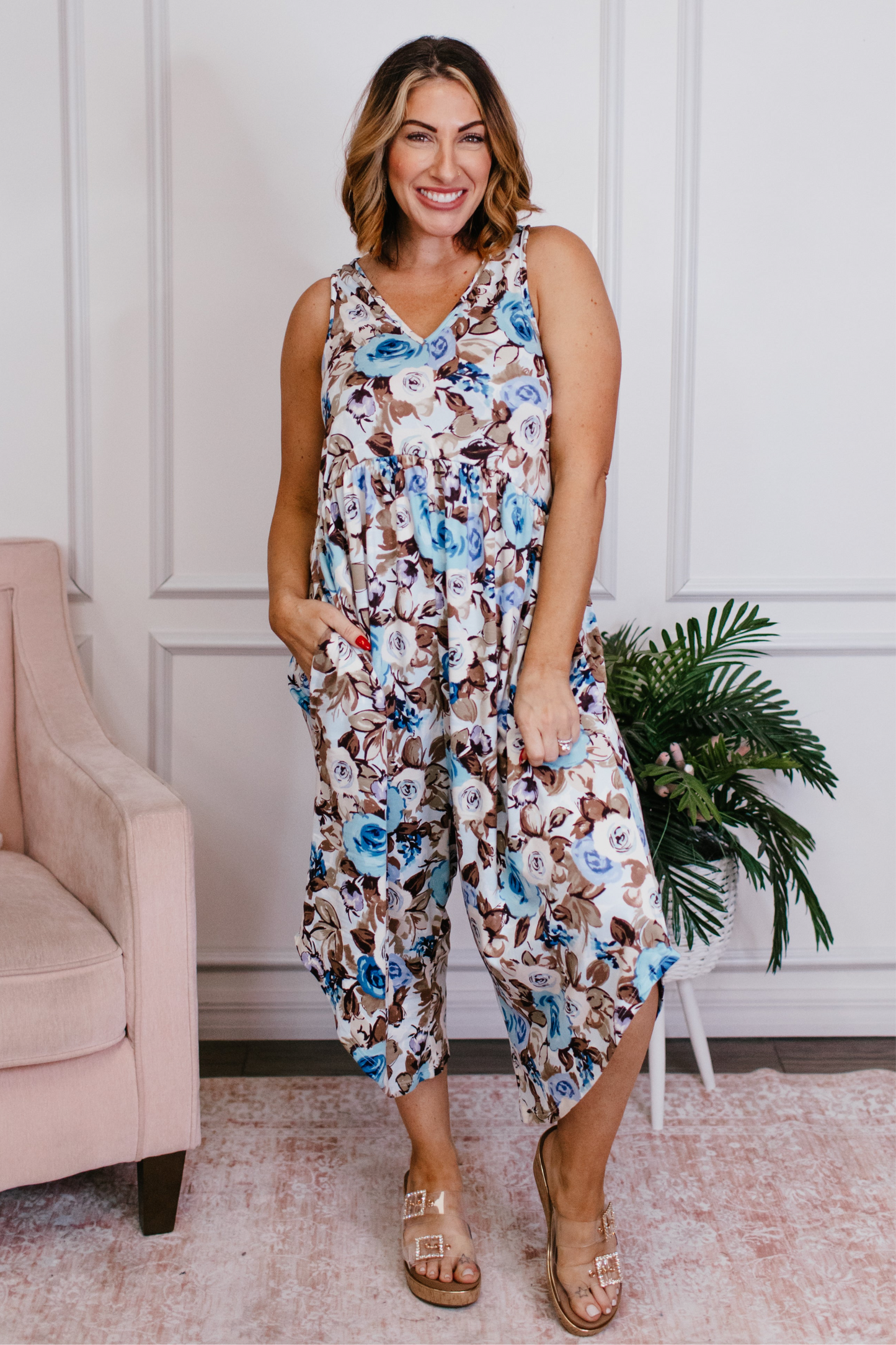 Phierce Fashions Jumpsuit in Blue Floral - Reg/Curvy FINAL SALE