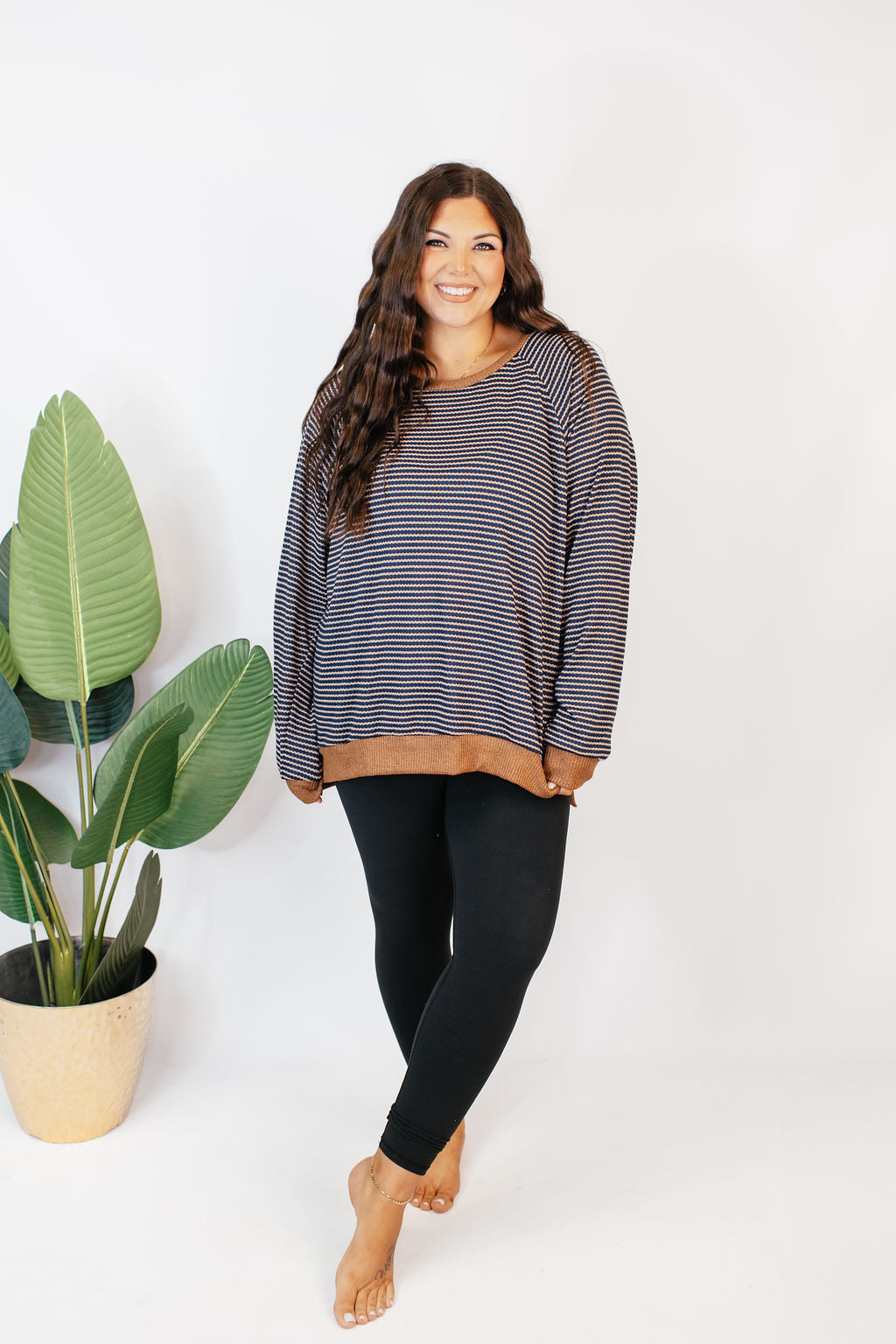 Cozy Trends Pullover In Stripe Gold - Reg & Curvy