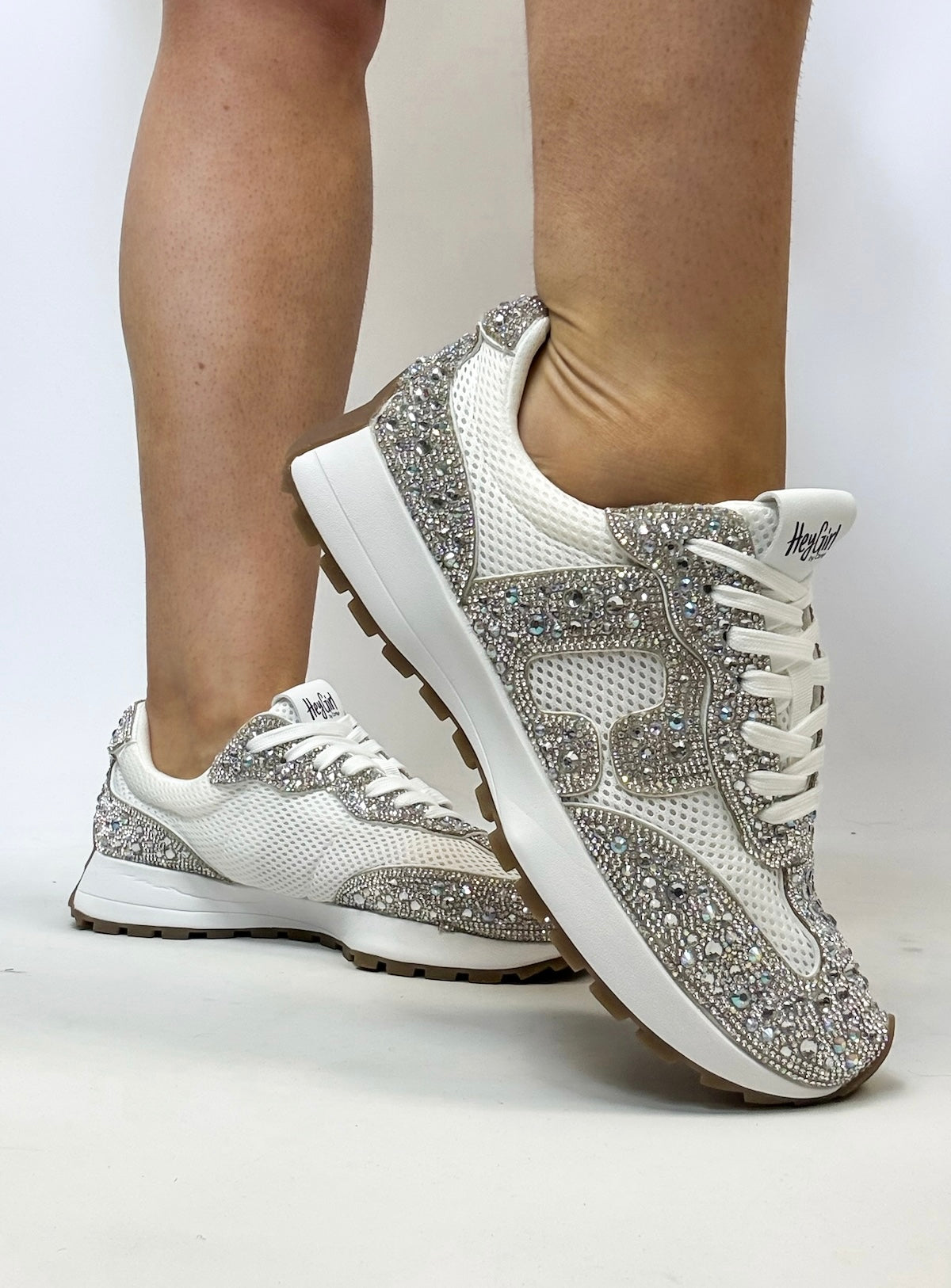 Corky's White with Clear Rhinestones No Prob Sneakers