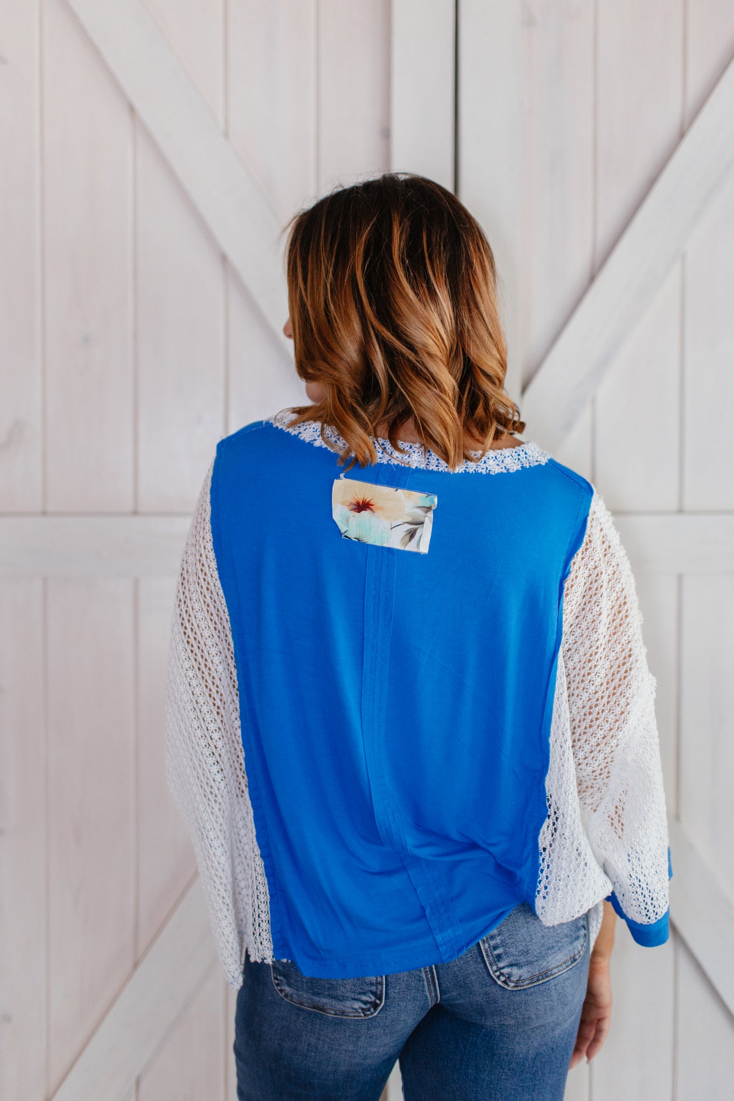 Print Patch Top in Sea Blue