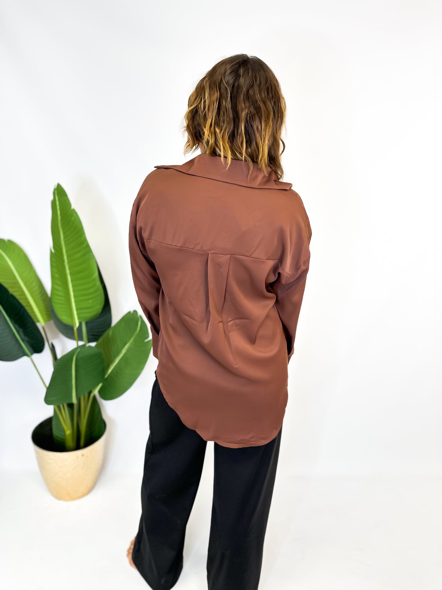 Classic Kathryn Button Up Top in Brown - Reg & Curvy