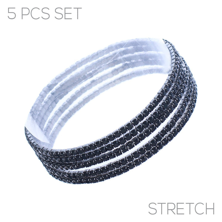 5 Strand Elastic Stretch Bracelets In Jet Black Nickel - Macoma Boutique315 Jewelry