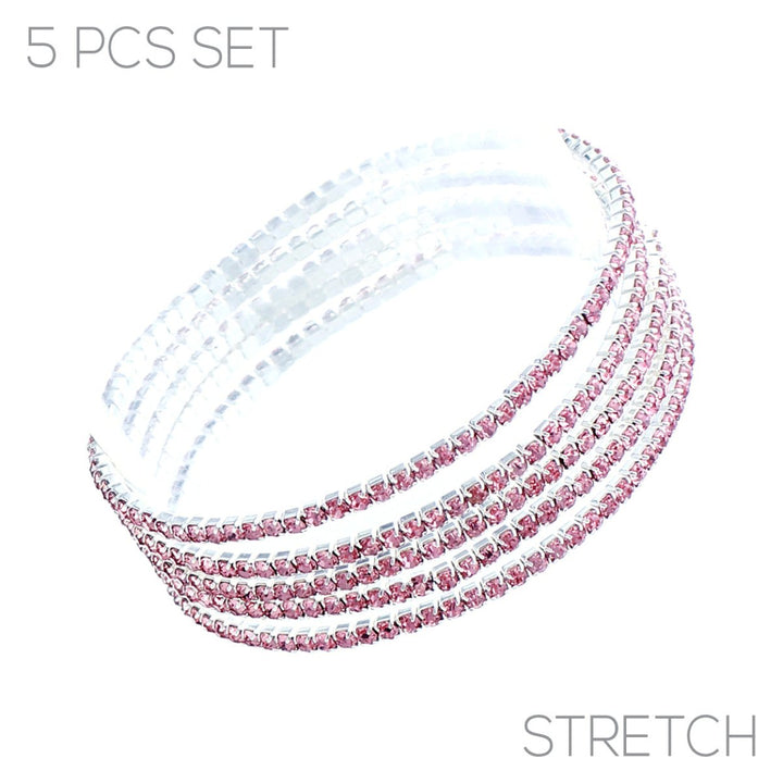 5 Strand Elastic Stretch Bracelets In Light Rose Silver - Macoma Boutique315 Jewelry