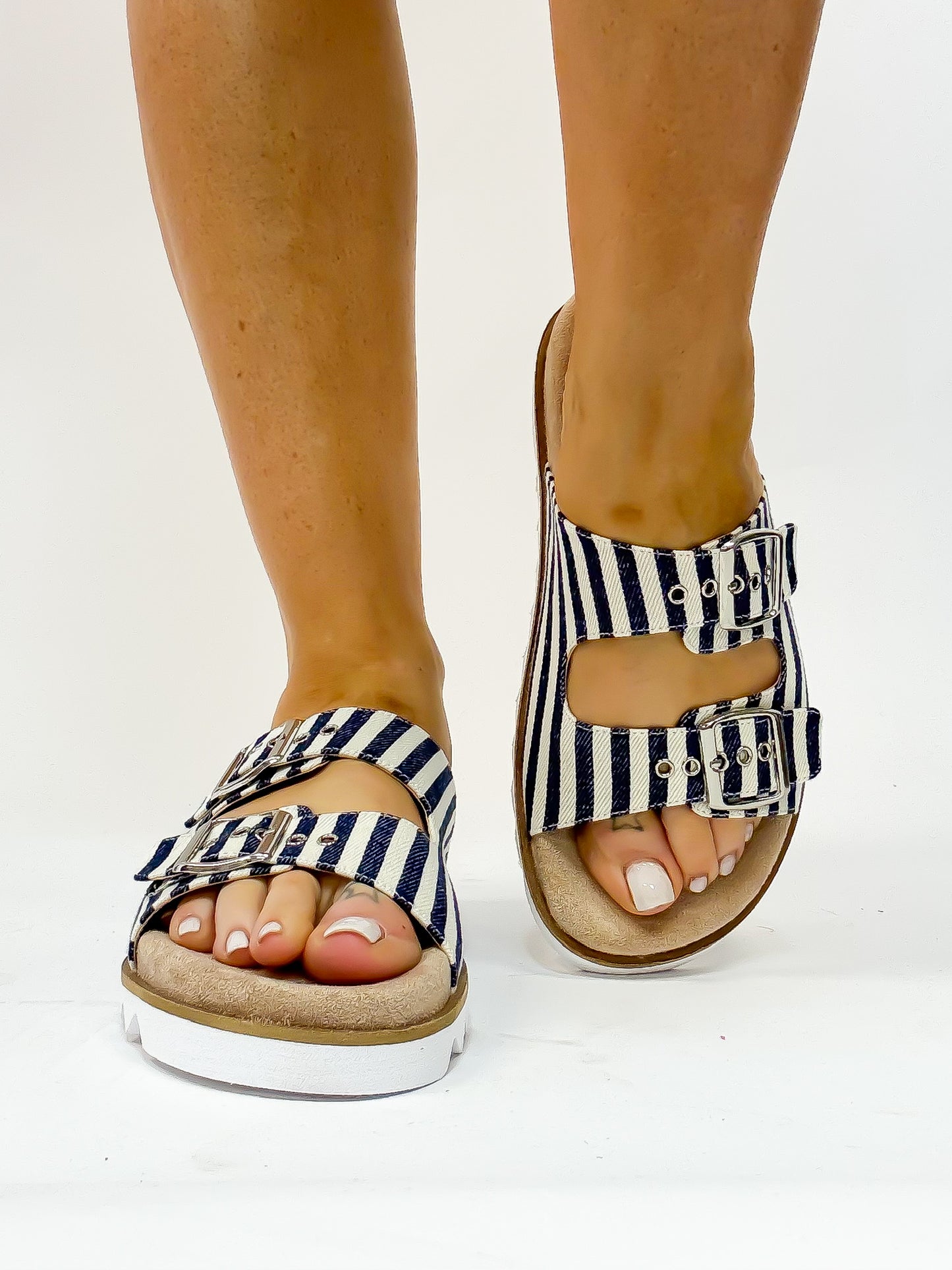 Corky's Navy Natural Stripe Dash Sandals FINAL SALE
