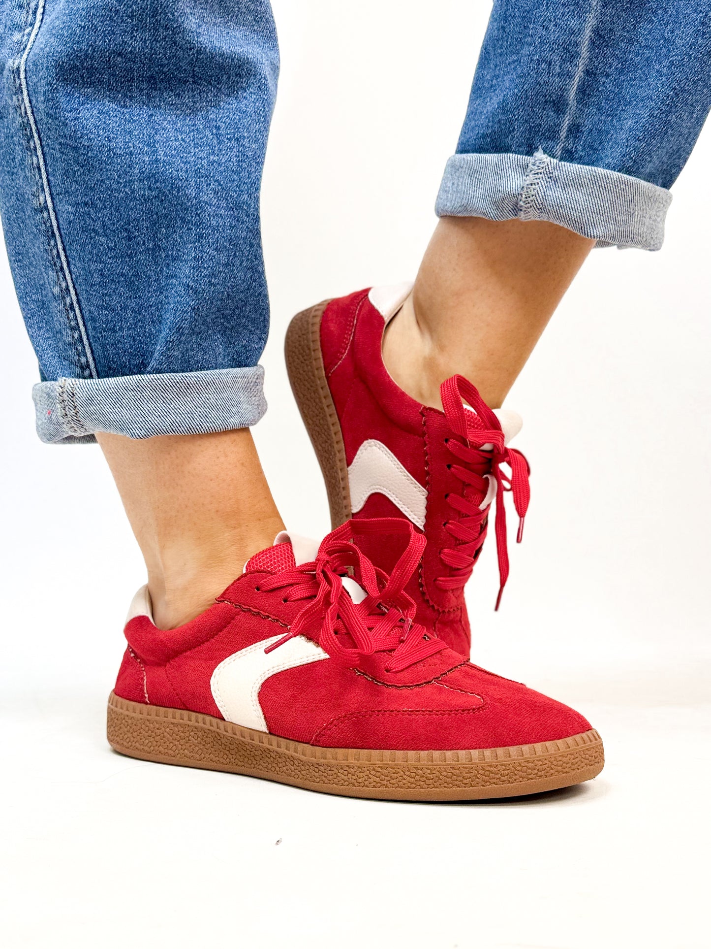 Corky's Red Faux Suede Spoiler Alert Sneakers