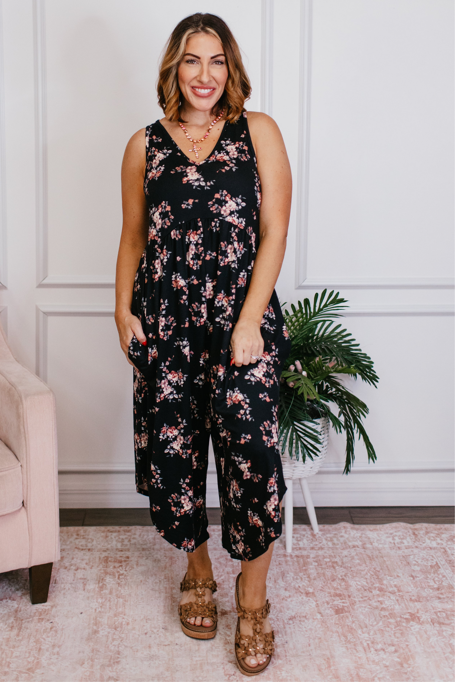 Phierce Fashions Jumpsuit in Black Floral - Reg/Curvy FINAL SALE