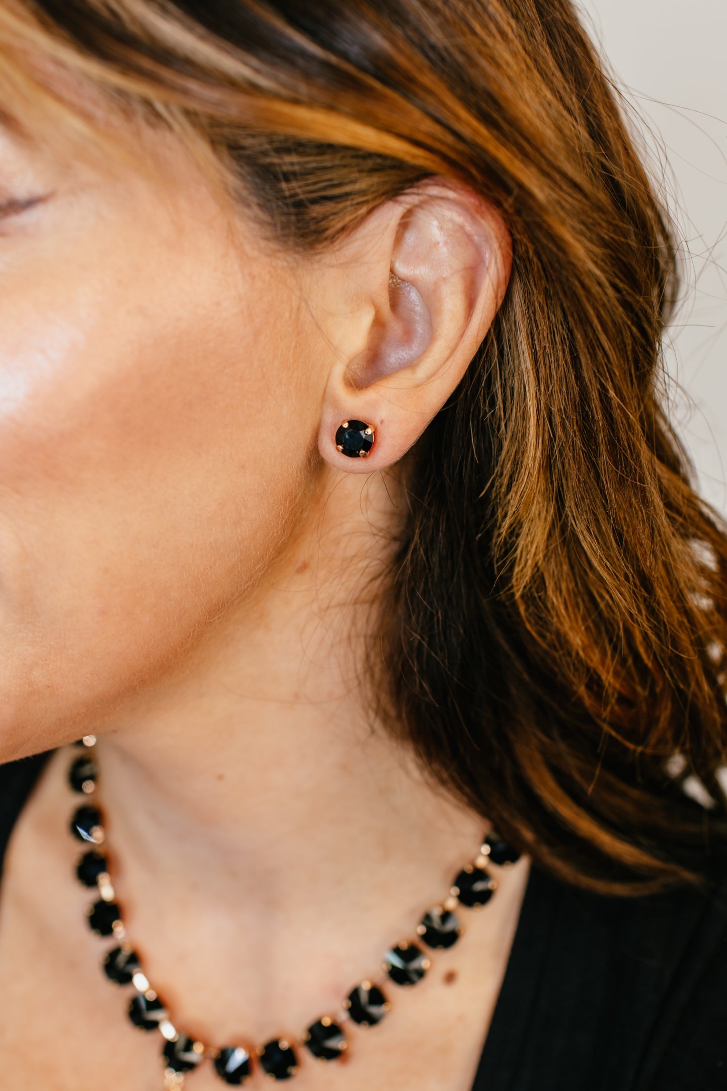 Tova Oakland Studs in Rose Gold with Jet Stones