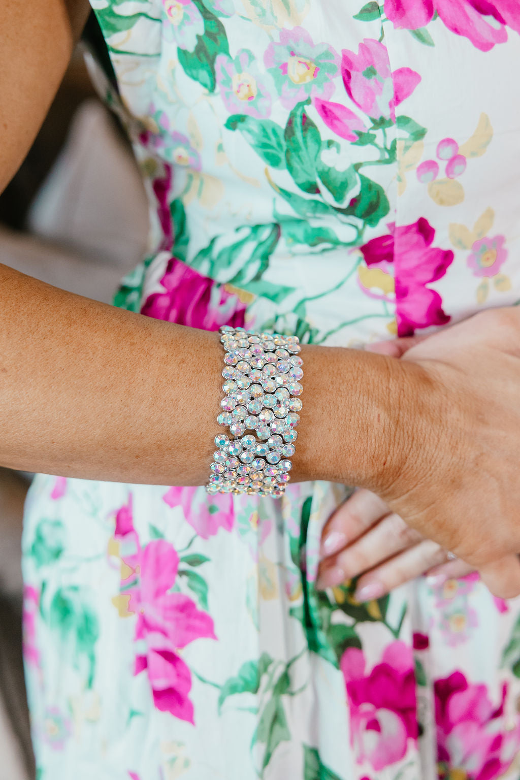 Starry Night Stretch Bracelet in Rhodium Plated With AB Crystals
