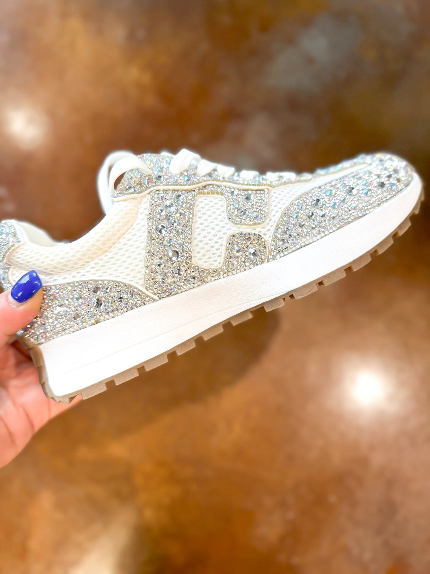 Corky's White with Clear Rhinestones No Prob Sneakers