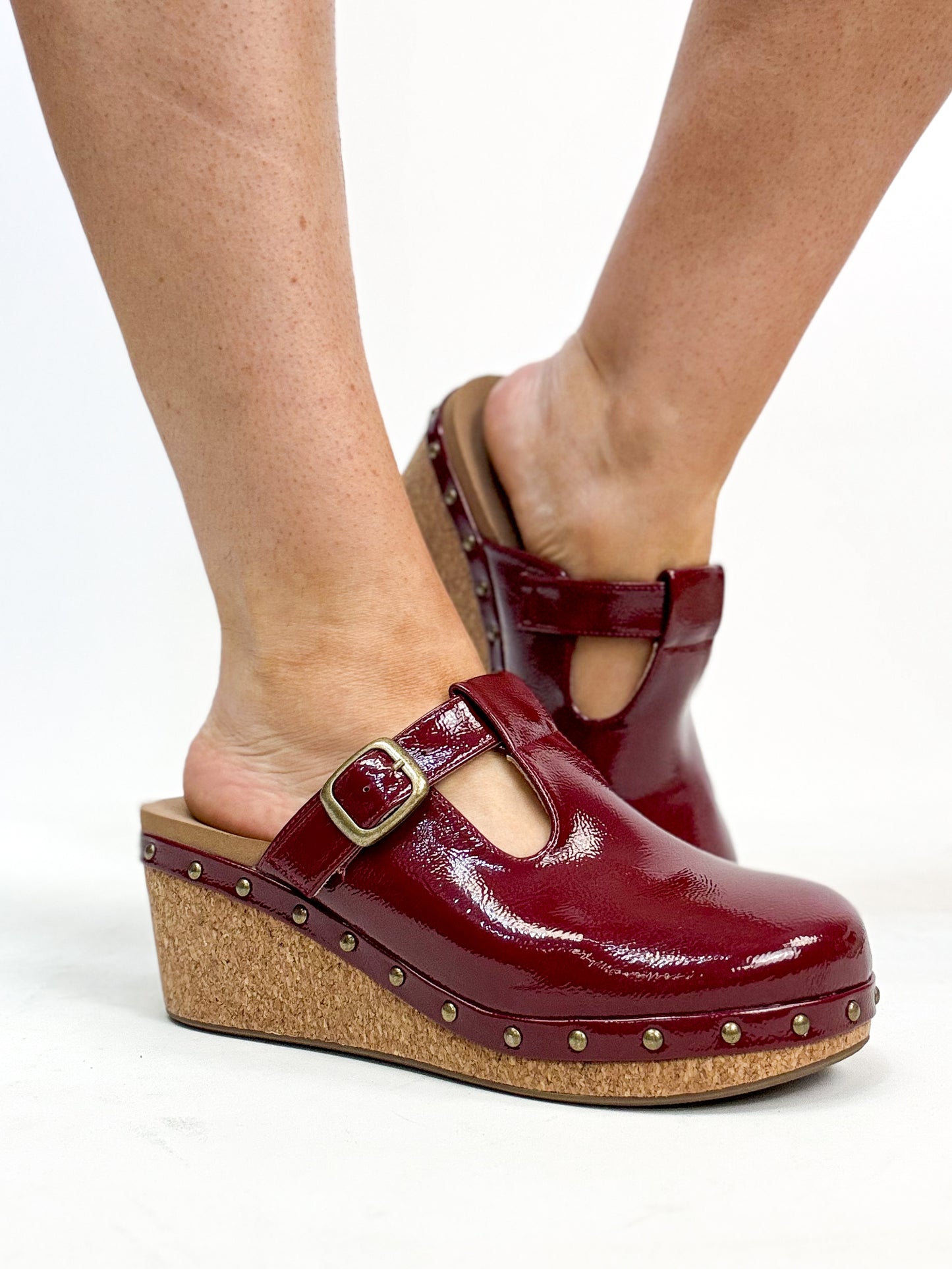 Corky's Dark Red Crinkle Patent In The Moment Wedges