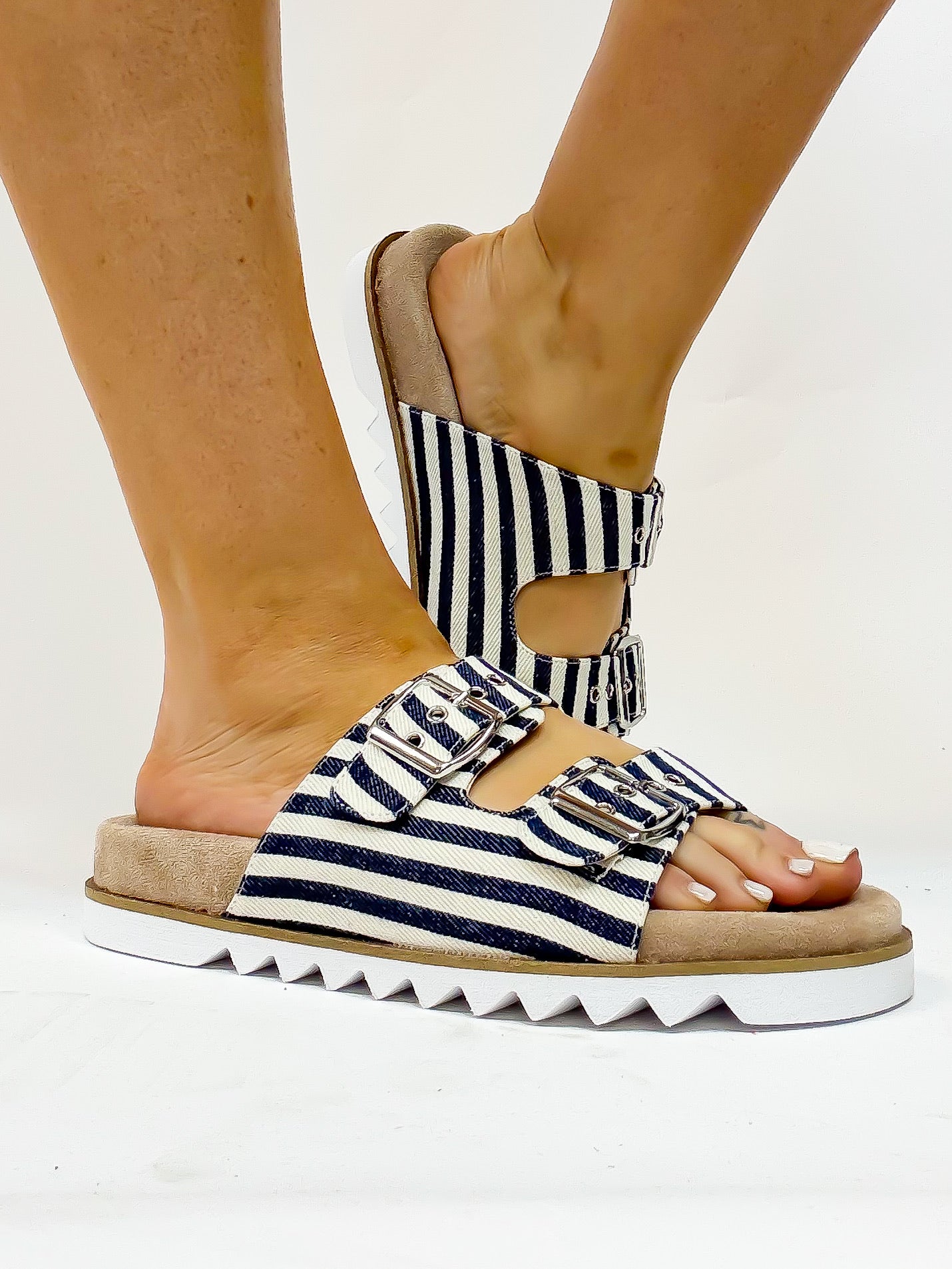 Corky's Navy Natural Stripe Dash Sandals FINAL SALE