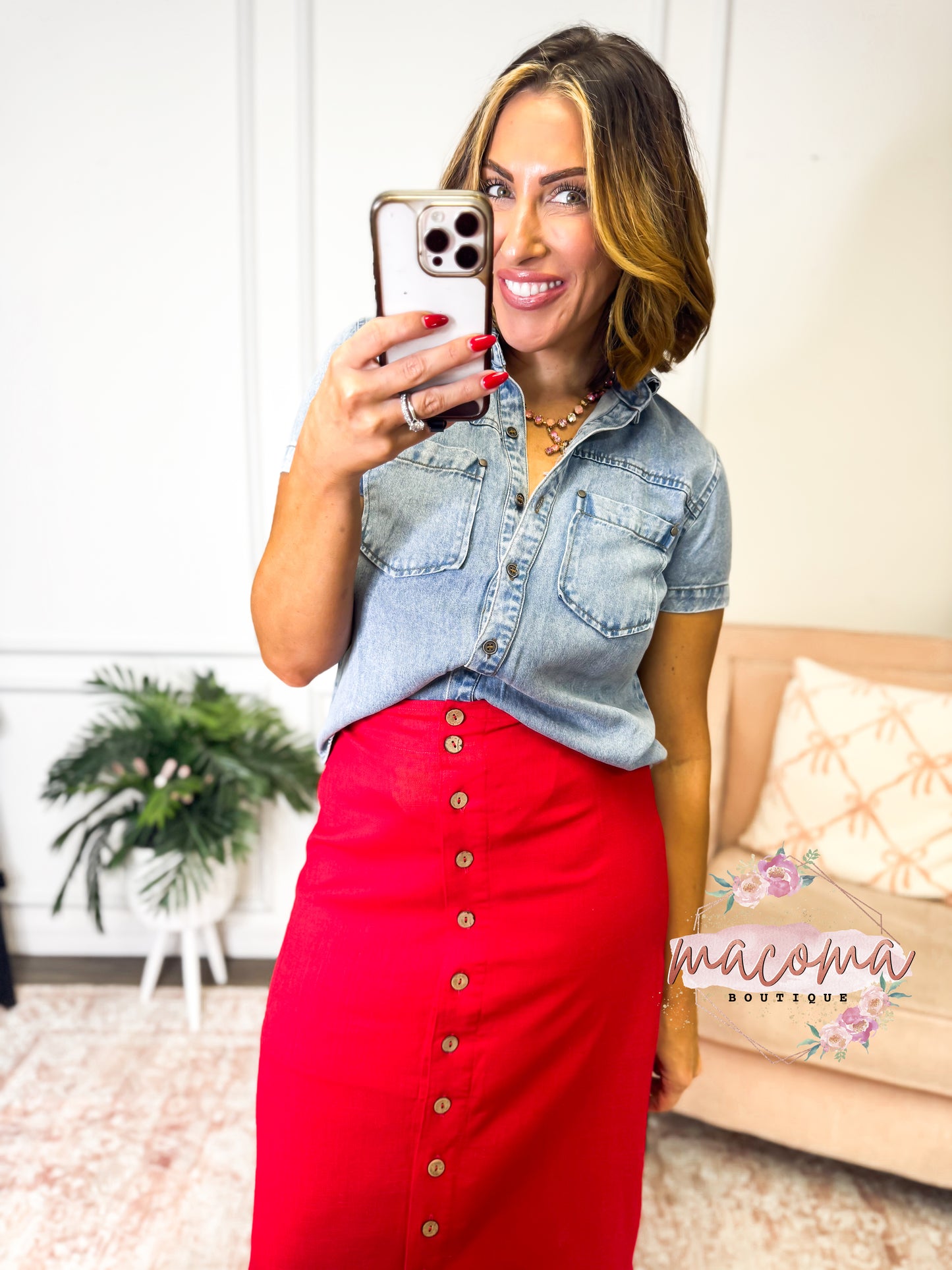 Buttoned Blues Top - Reg/Curvy