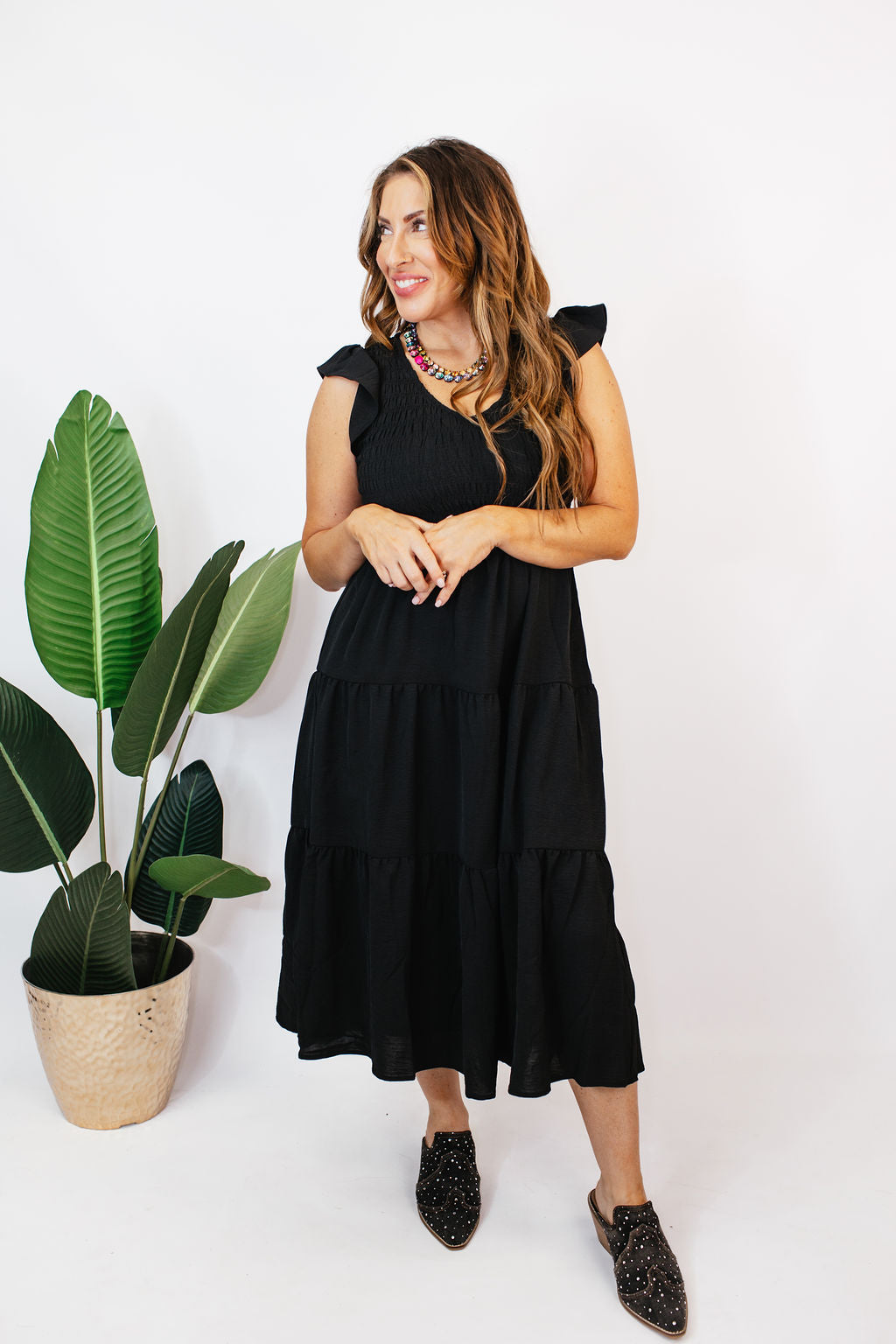 Midnight Flutter Midi Dress
