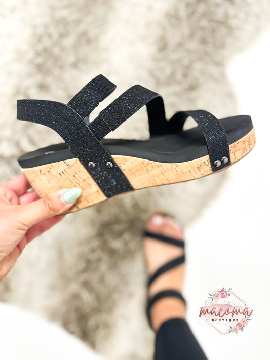 Corky's Black Shimmer Spring Fling Sandals
