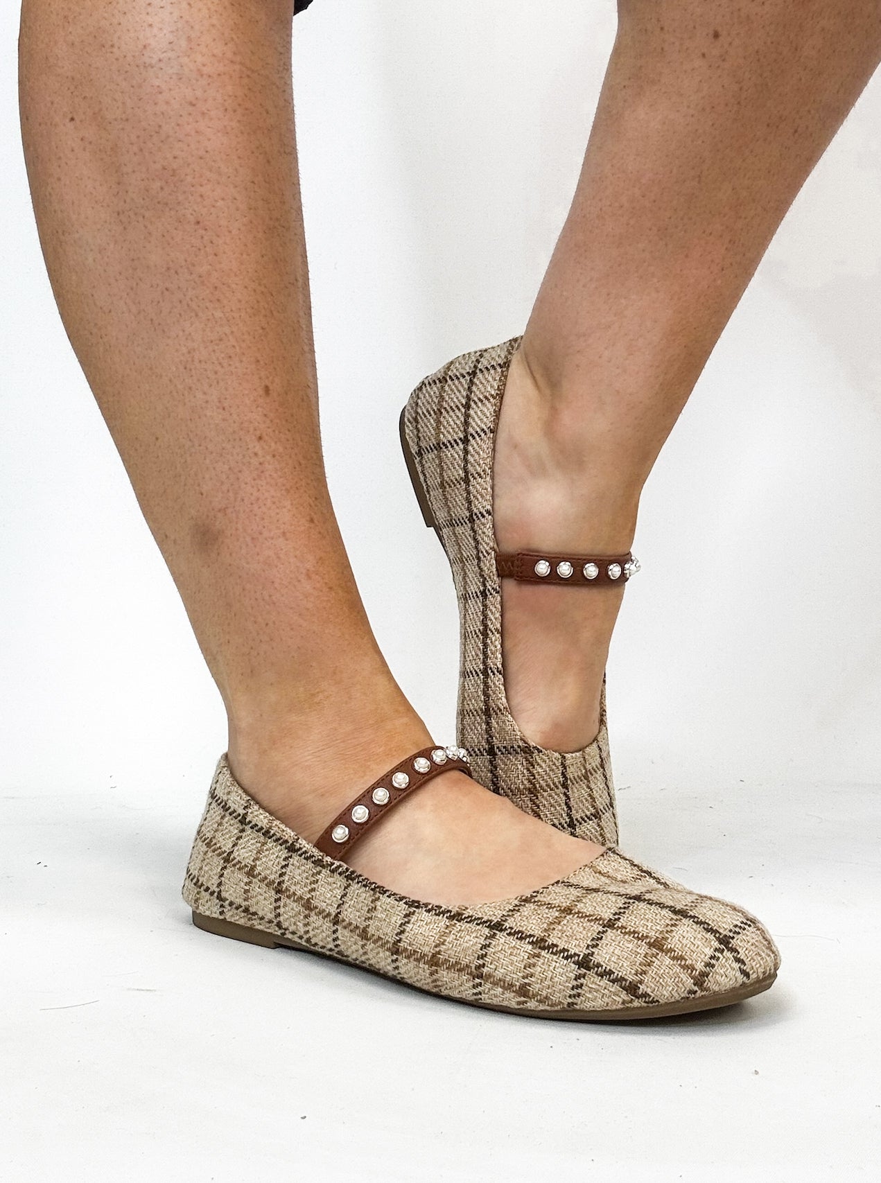 Corky's Tan Plaid Tea Time Flats