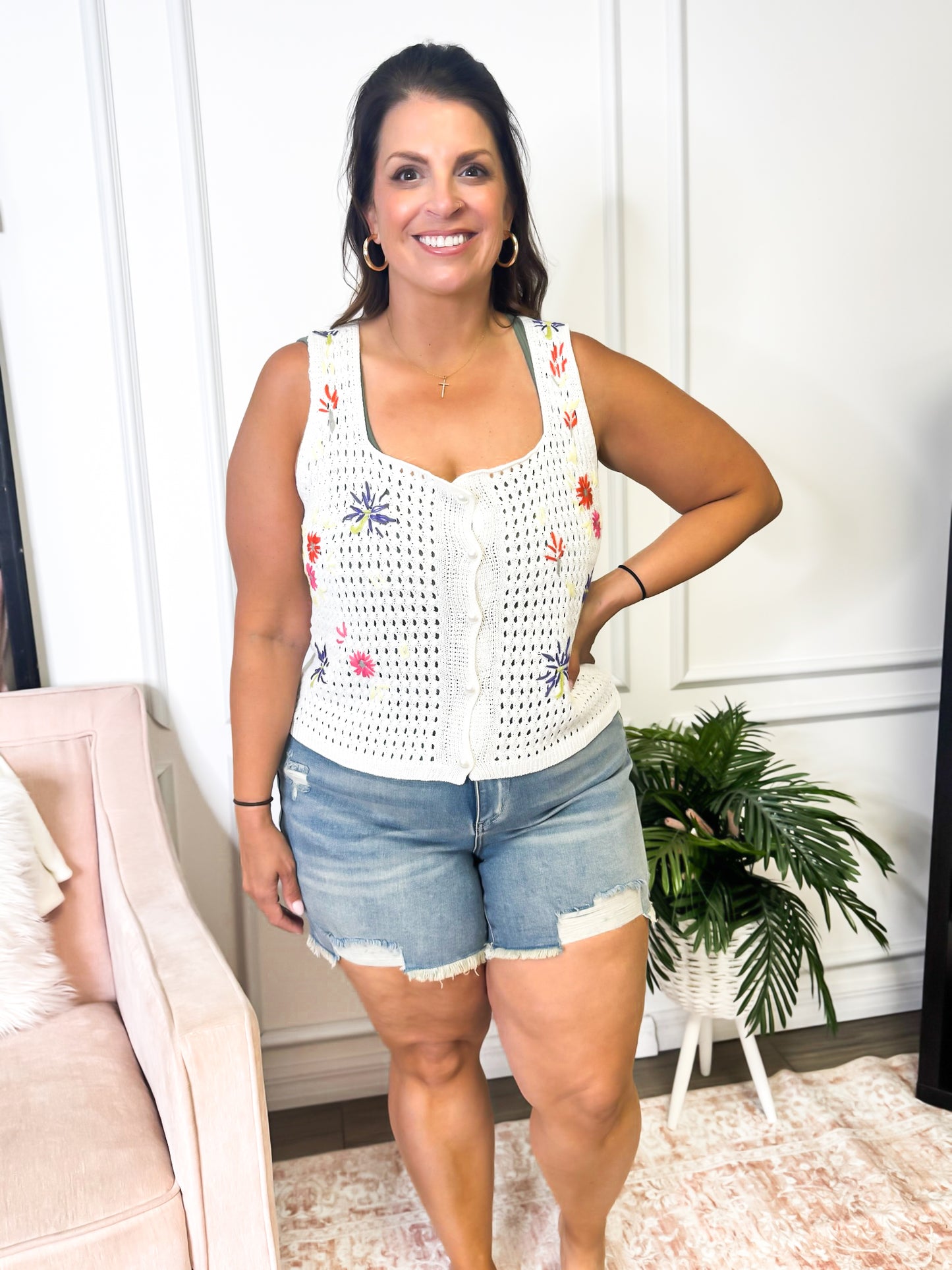 Simple Bloom Sleeveless Cardigan - Reg/Curvy- FINAL SALE
