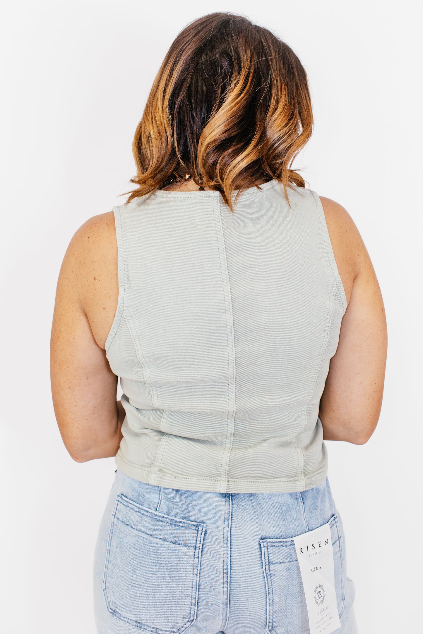 Button Down Vest in Pistachio - Reg/Curvy