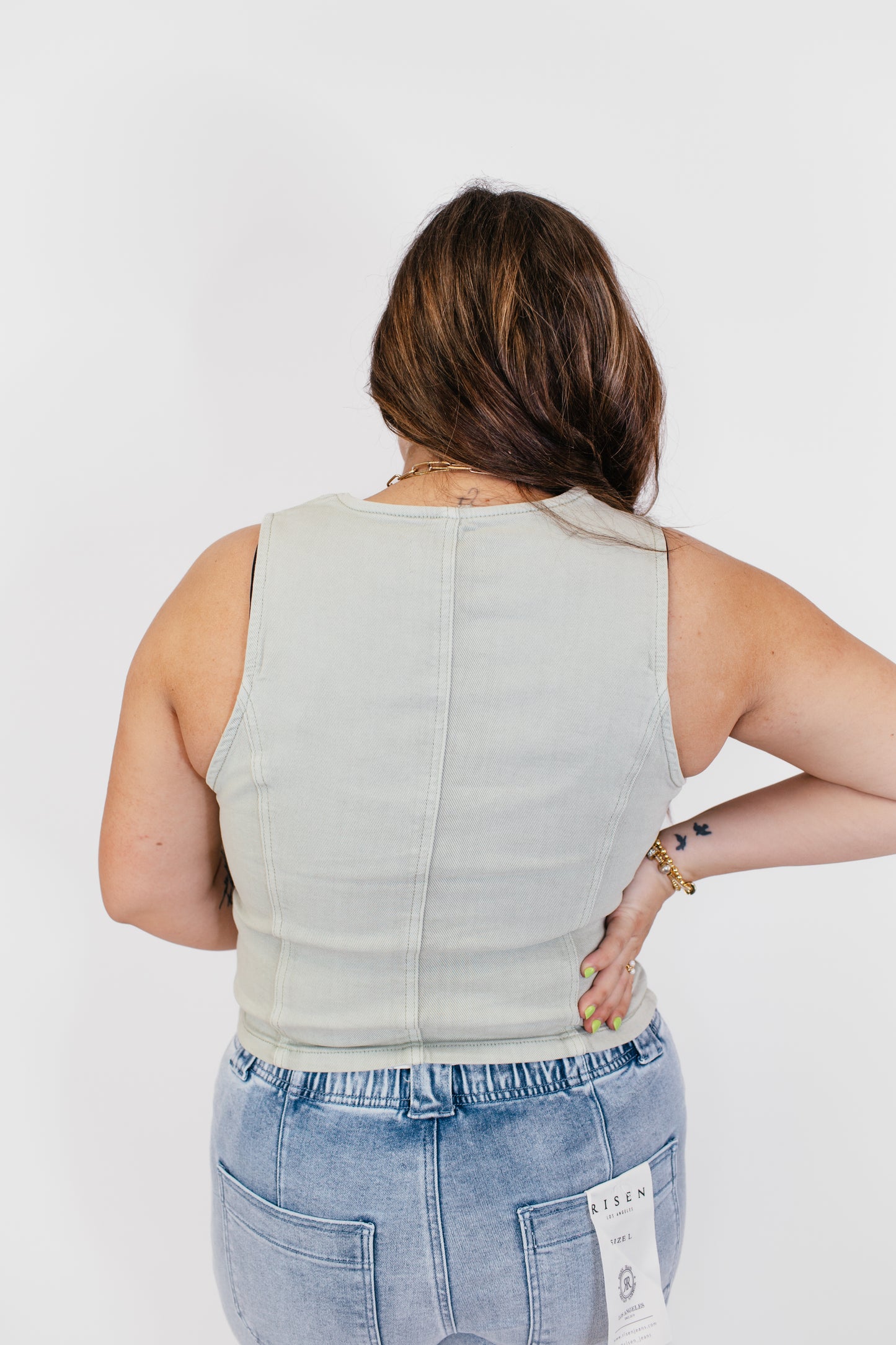 Button Down Vest in Pistachio - Reg/Curvy