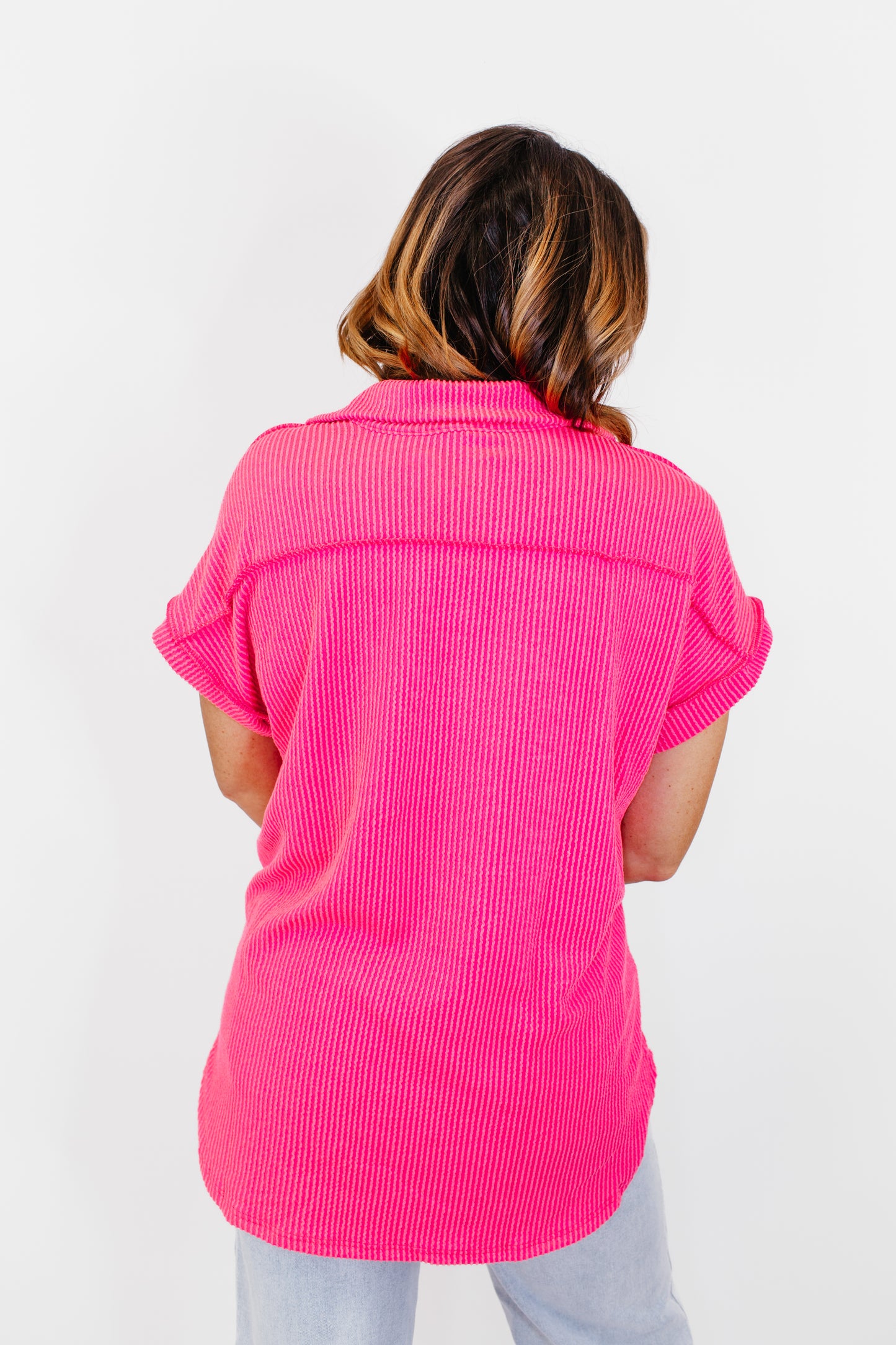 The Button Breeze Top in Hot Pink - Reg/Curvy