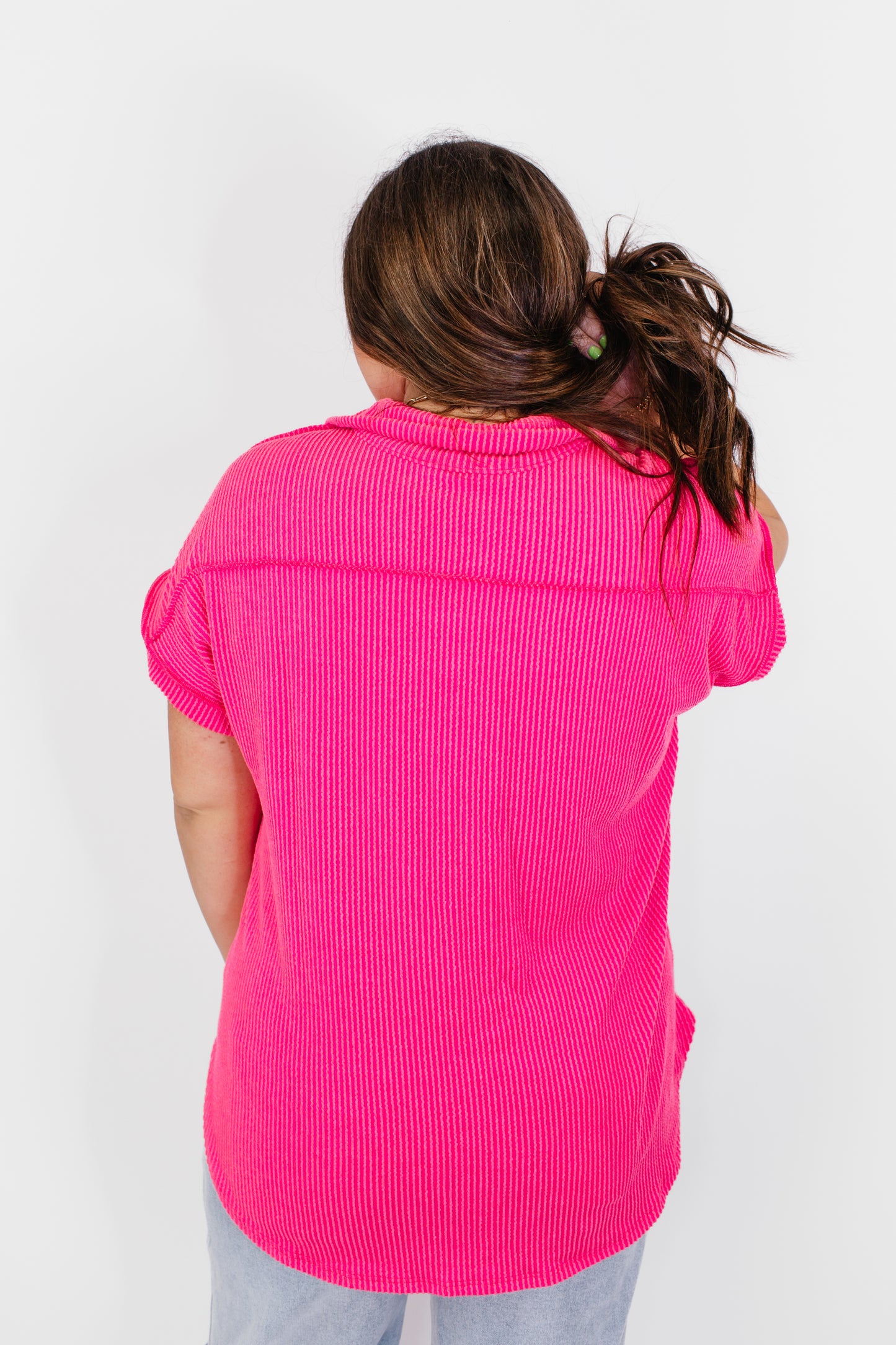 The Button Breeze Top in Hot Pink - Reg/Curvy