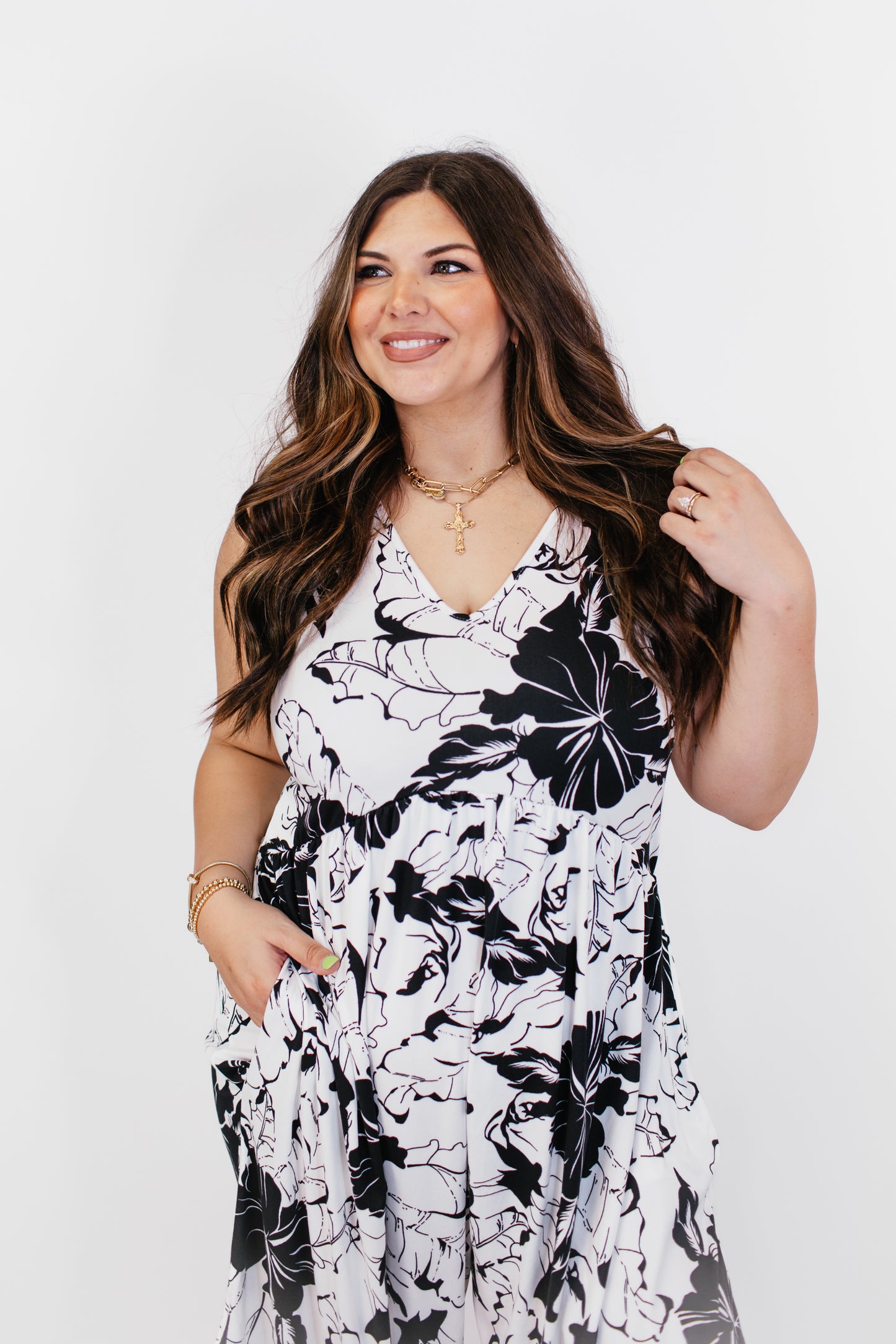 Phierce Fashions Jumpsuit in Black and White Floral - Reg/Curvy FINAL SALE
