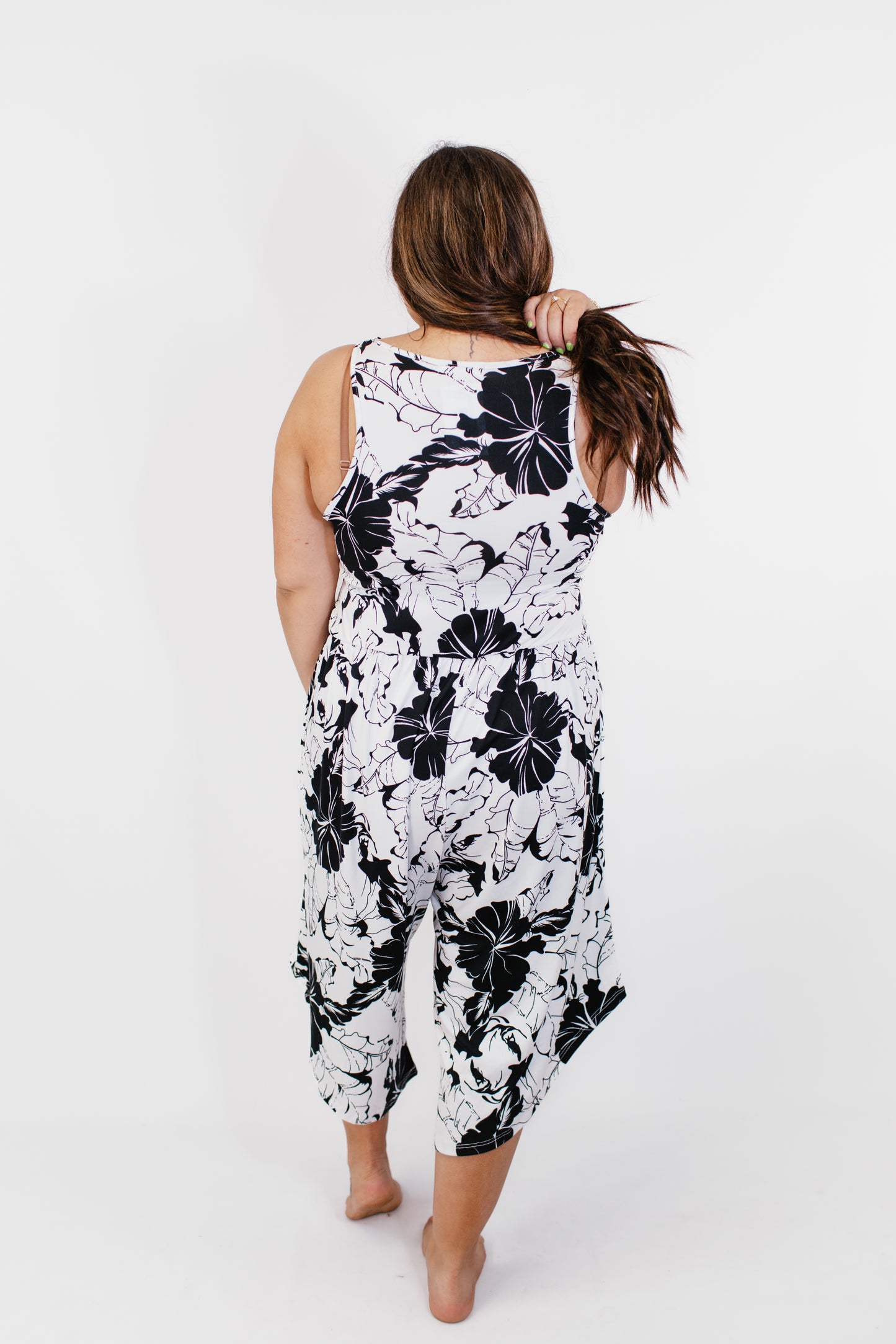 Phierce Fashions Jumpsuit in Black and White Floral - Reg/Curvy FINAL SALE