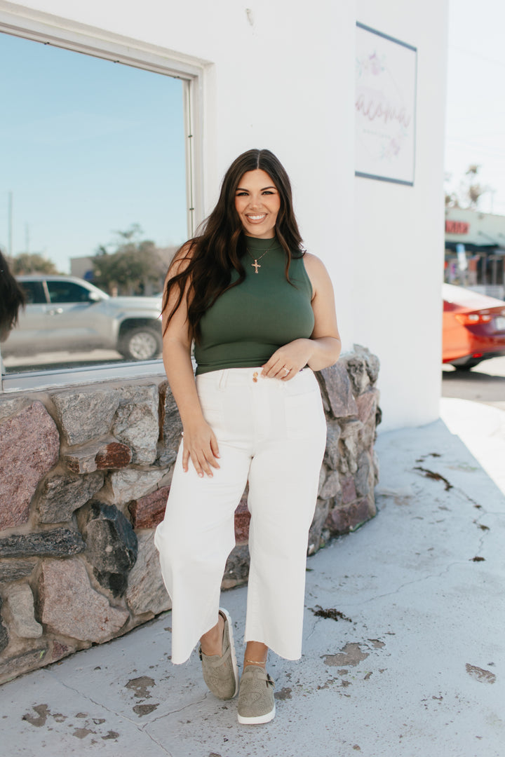 Essential Layers Seamless Mock Neck Tank In Dark Olive