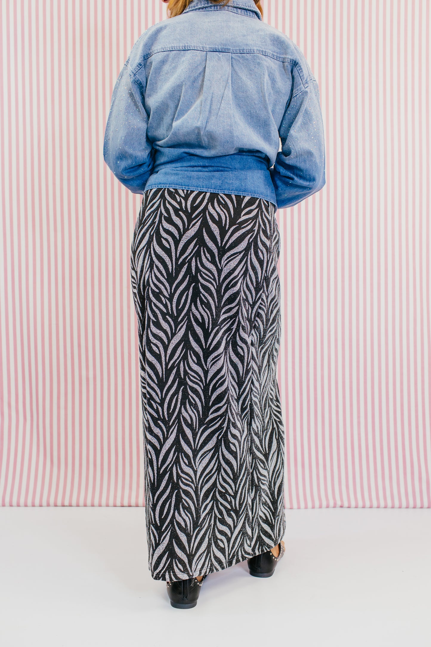 Power Play Skirt In Silver Zebra - Reg & Curvy