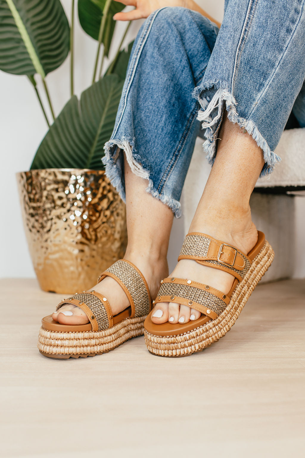 Corky's Tan Raffia Walk of Shame Sandals
