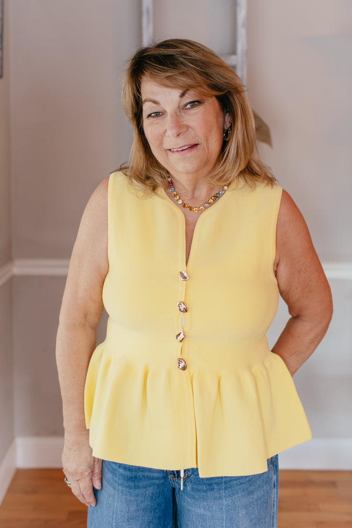 Buttoned Bliss Top In Lemon
