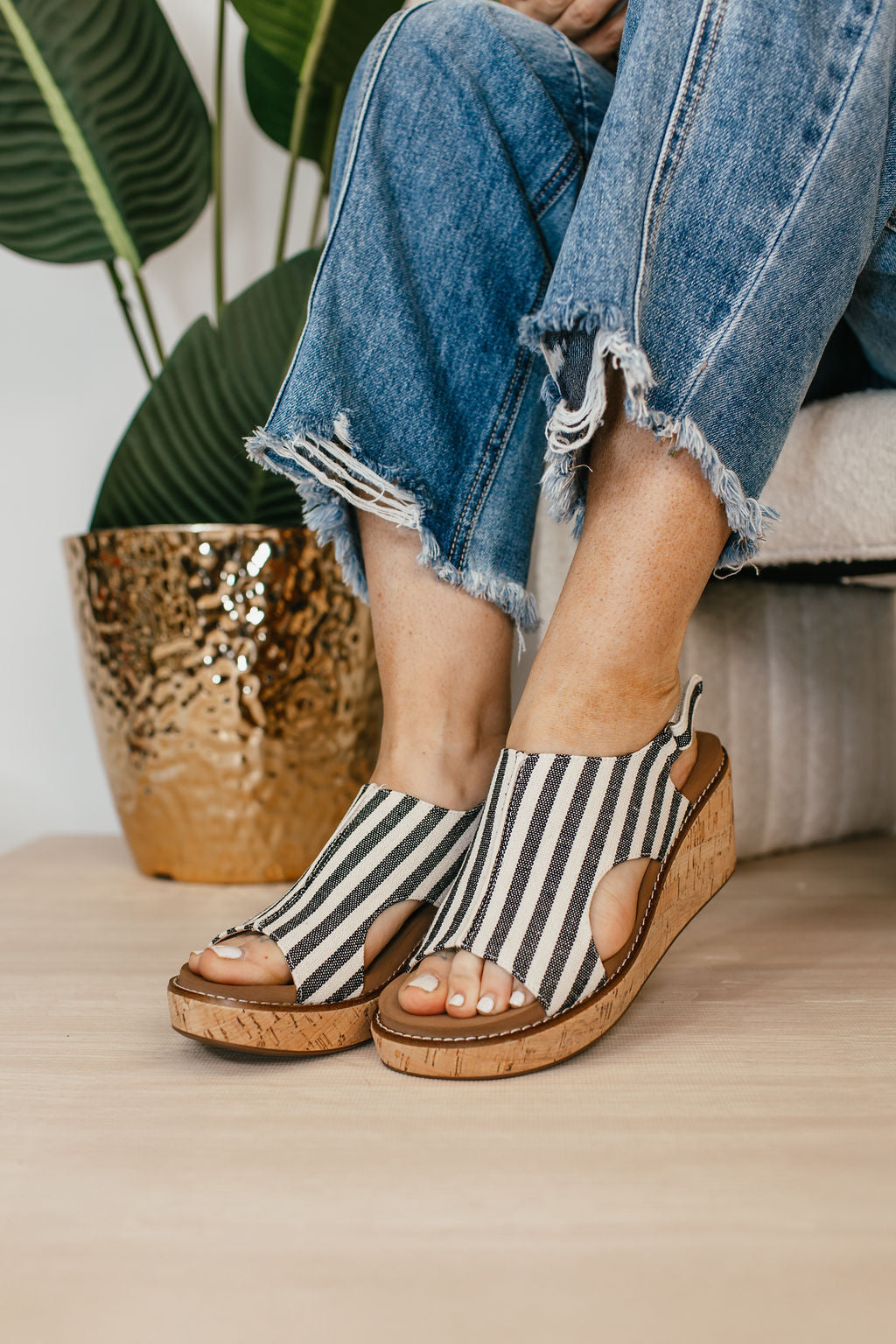 Corky's Black Natural Stripe Carley Sandals