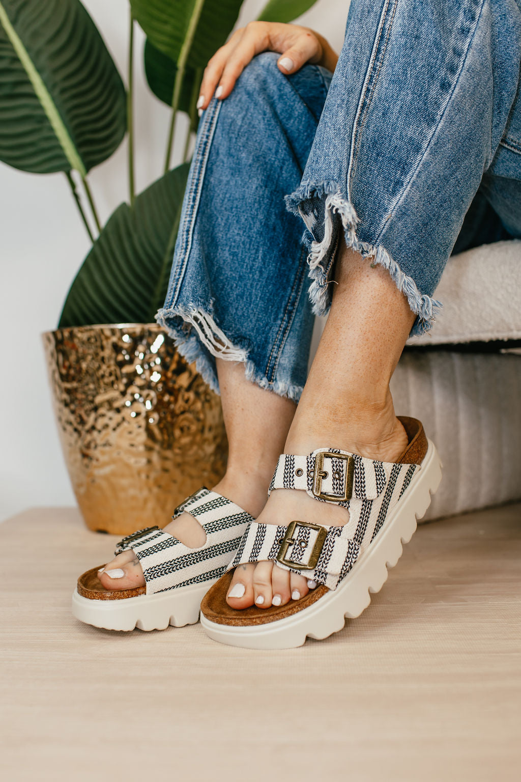 Corky's Black Natural Stripe Rumor Has It Sandals FINAL SALE