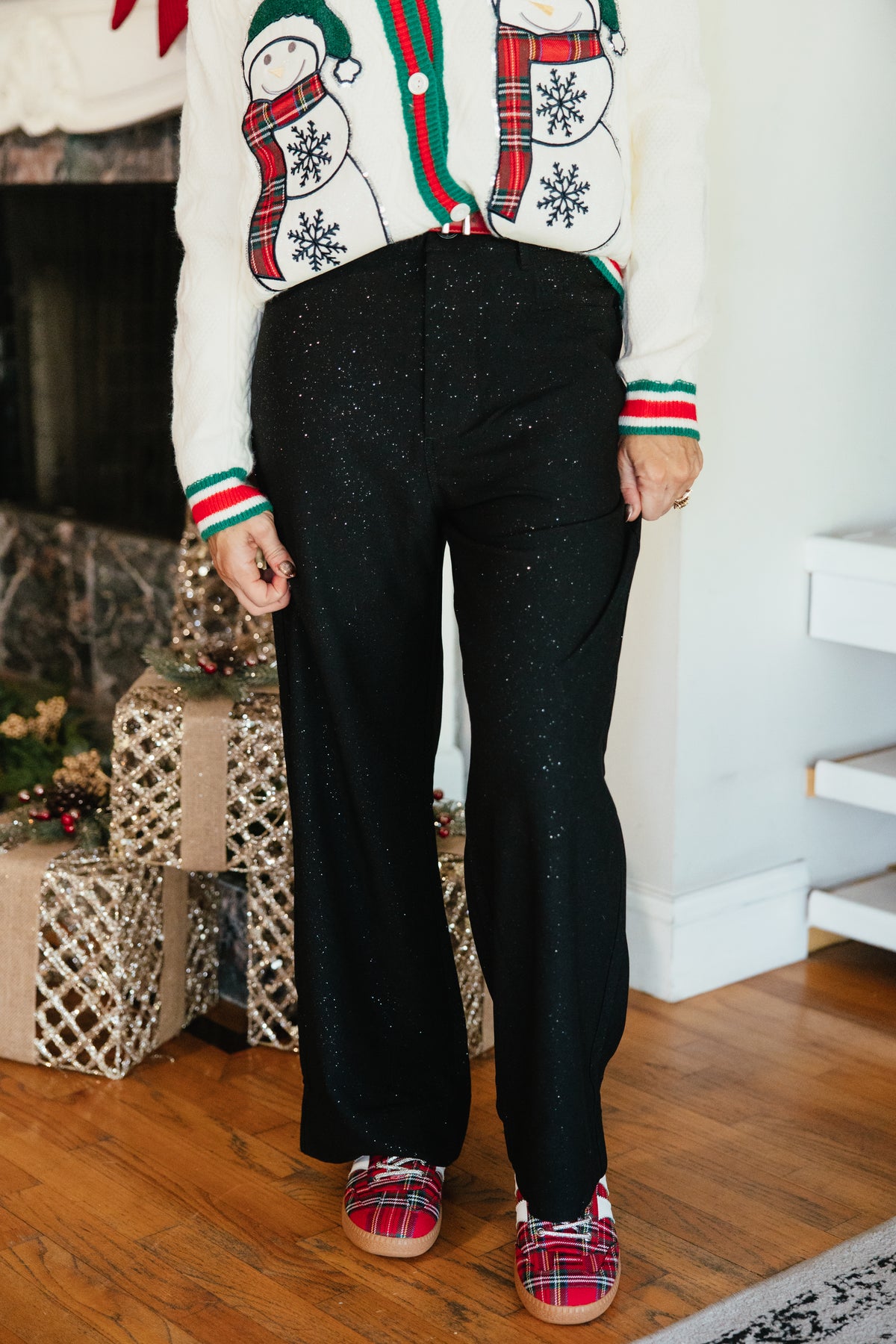 A Little Spark Pants by Umgee, wide-leg cropped pants with all-over metallic glitter shimmer