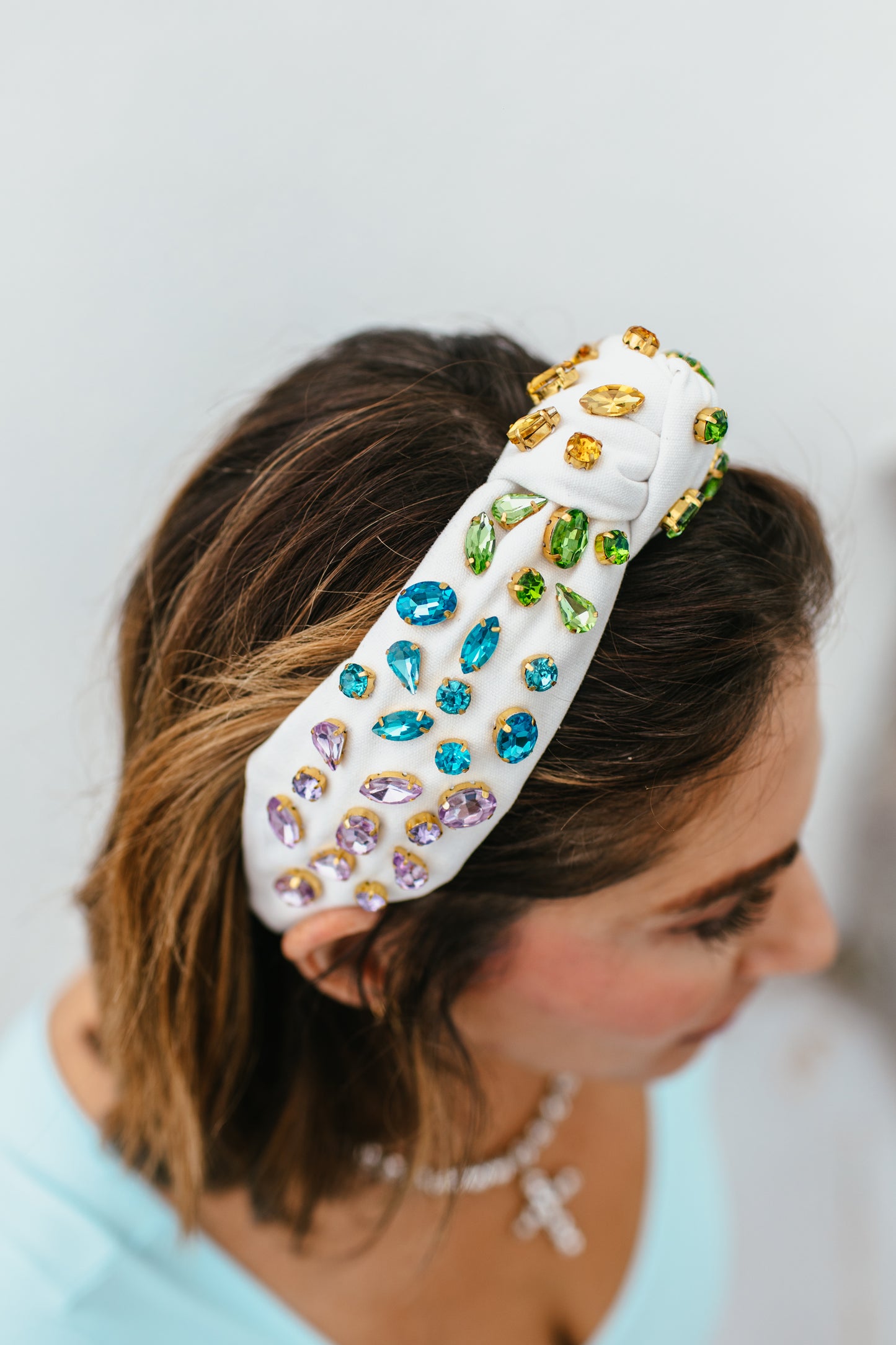 Ivory Headband With Rainbow Crystals