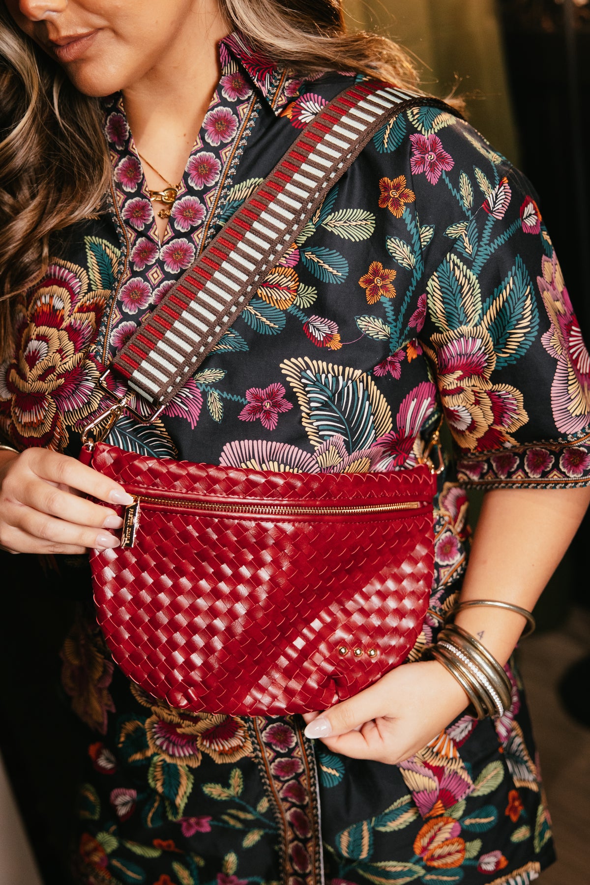 Westlyn Woven Bum Bag In Sangria Red