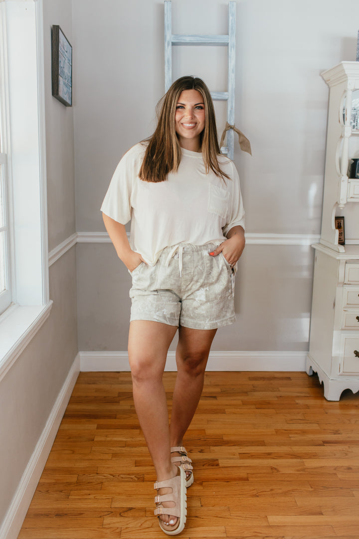 YMI Stay Near Shorts In Beige Foilage - Reg & Curvy