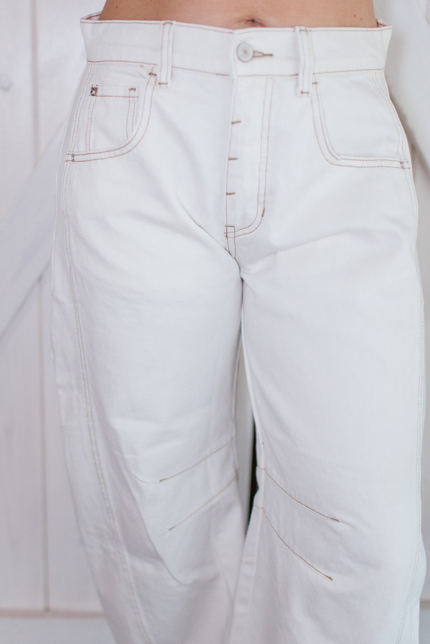 Cream Crush Barrel Leg Jeans