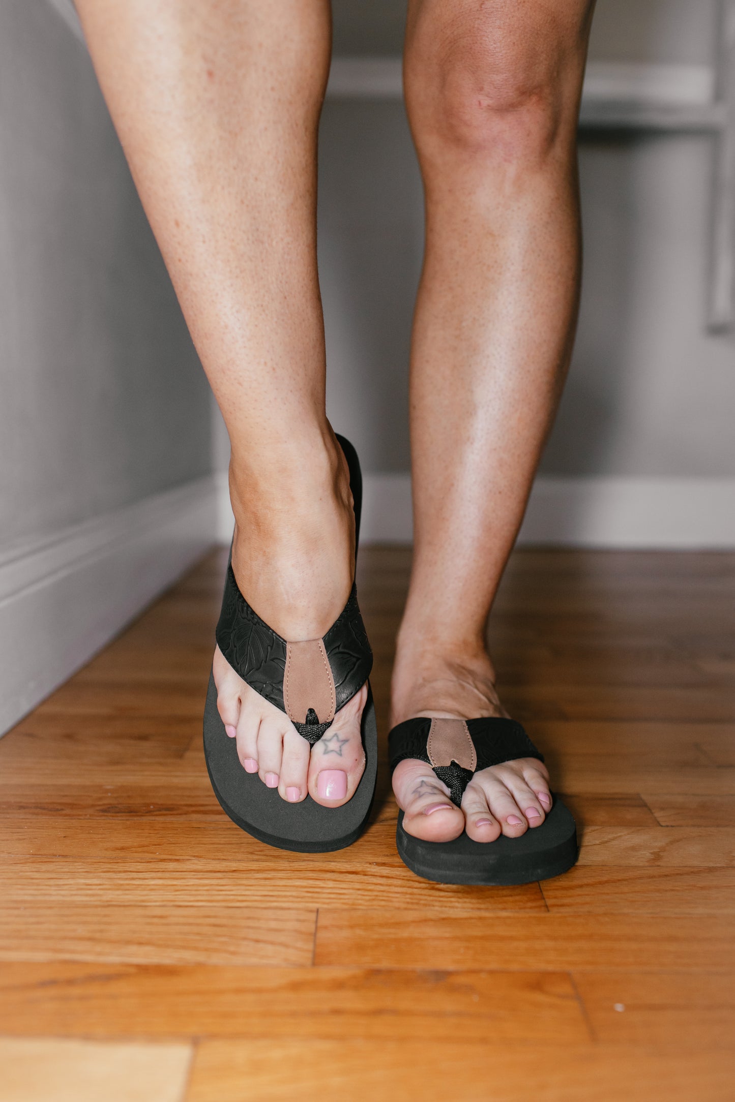 Corky's Black Flower Emboss Summer Break Sandals